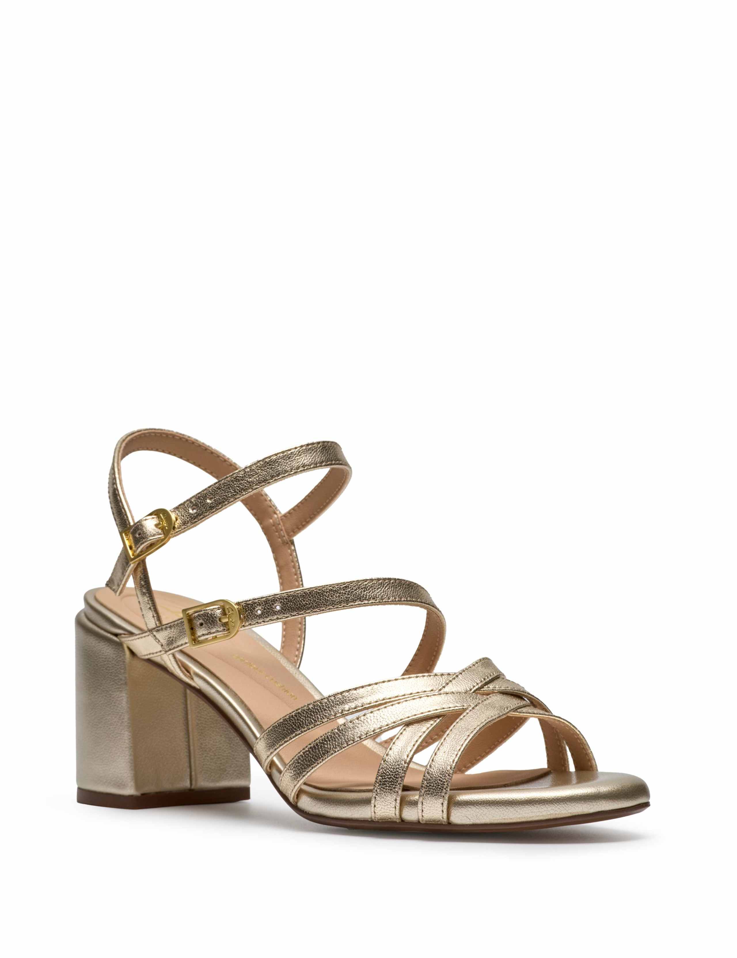 Leather Metallic Block Heel Sandals 2 of 6