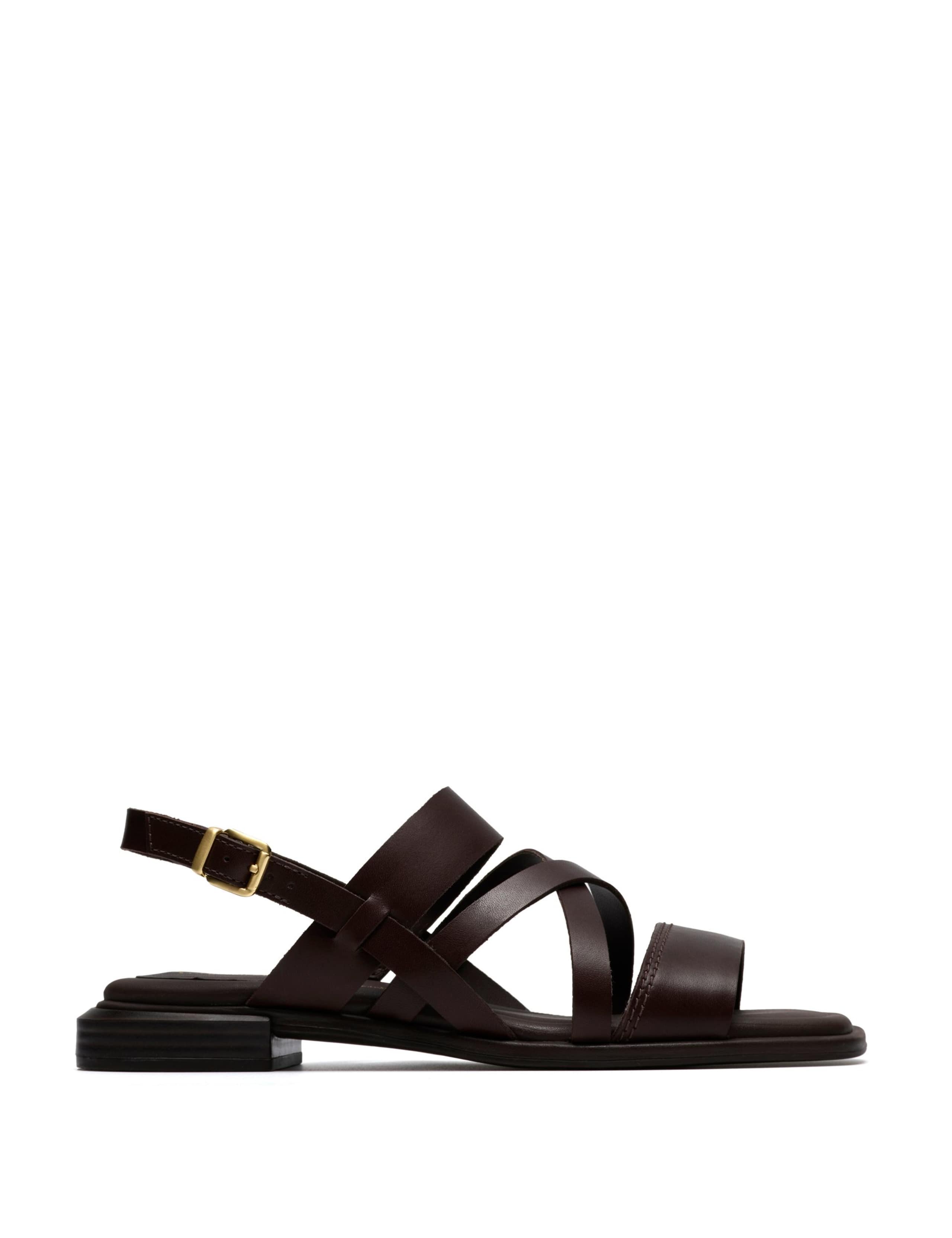 Leather Block Heel Square Toe Sandals 1 of 6