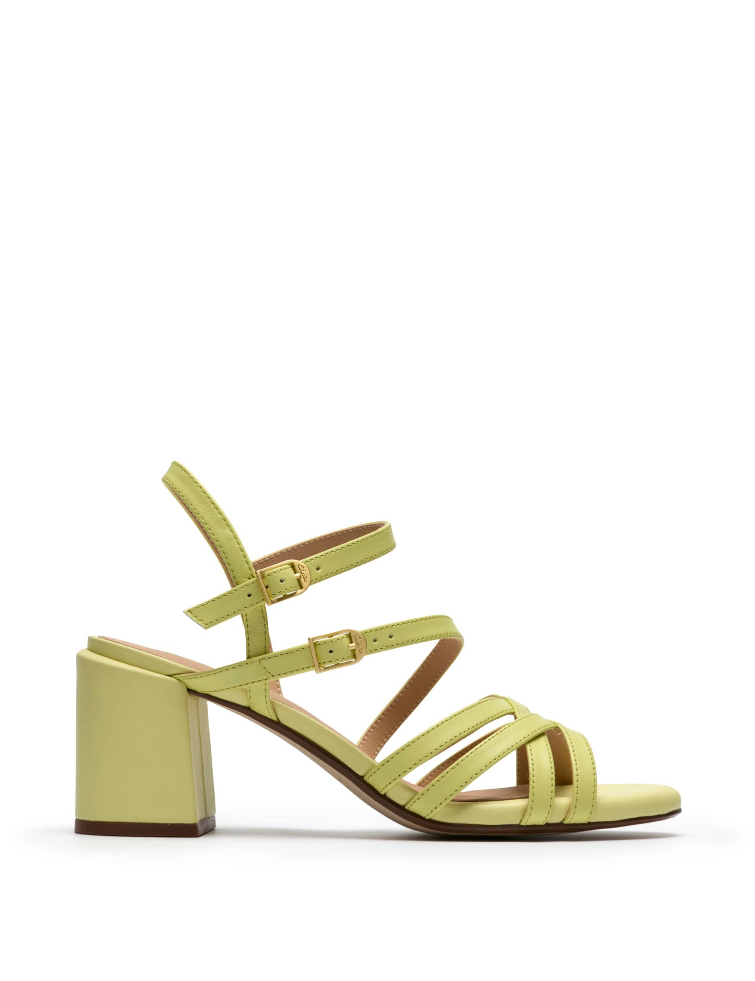 Leather Buckle Ankle Strap Block Heel Sandals 1 of 6