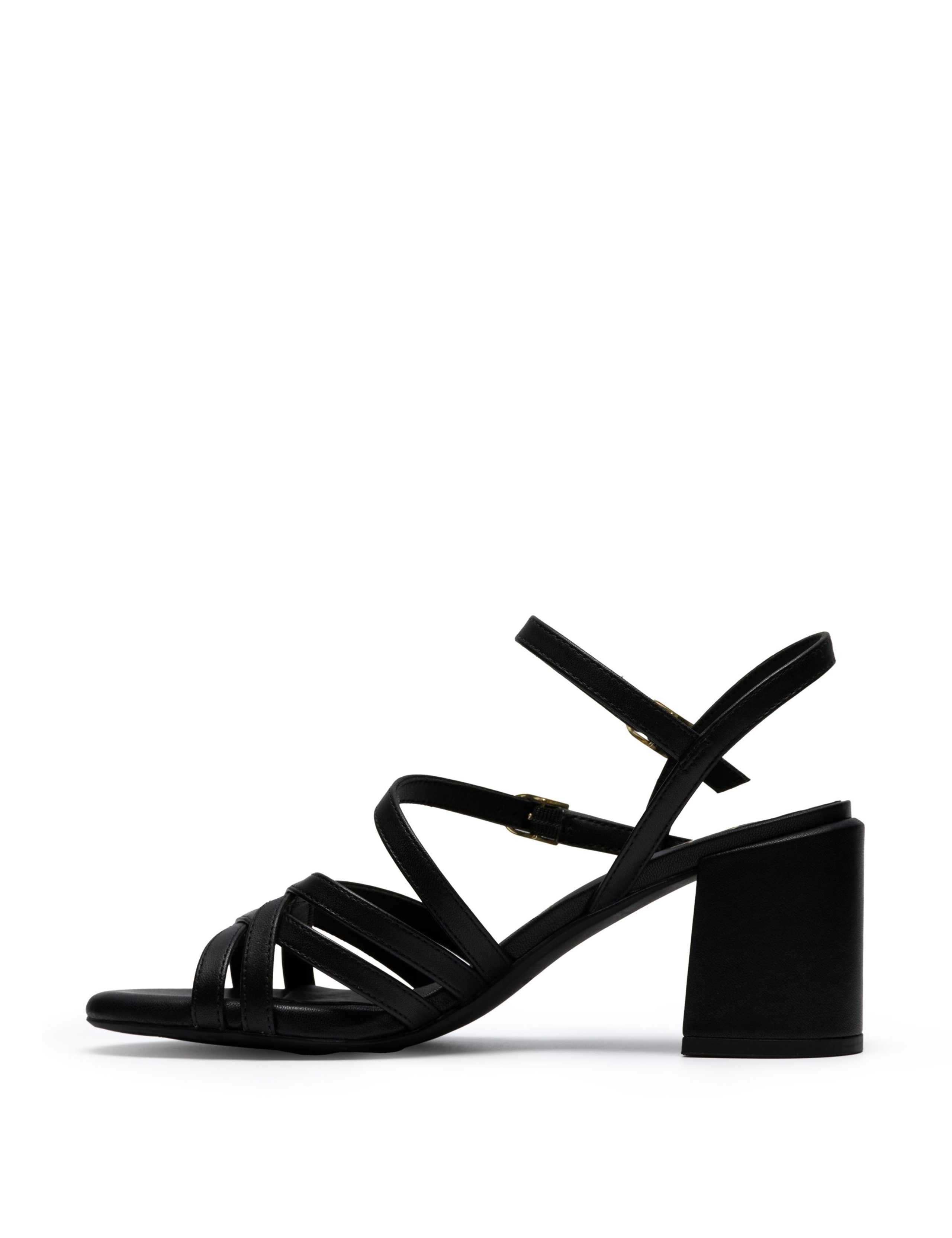 Leather Buckle Ankle Strap Block Heel Sandals 4 of 6