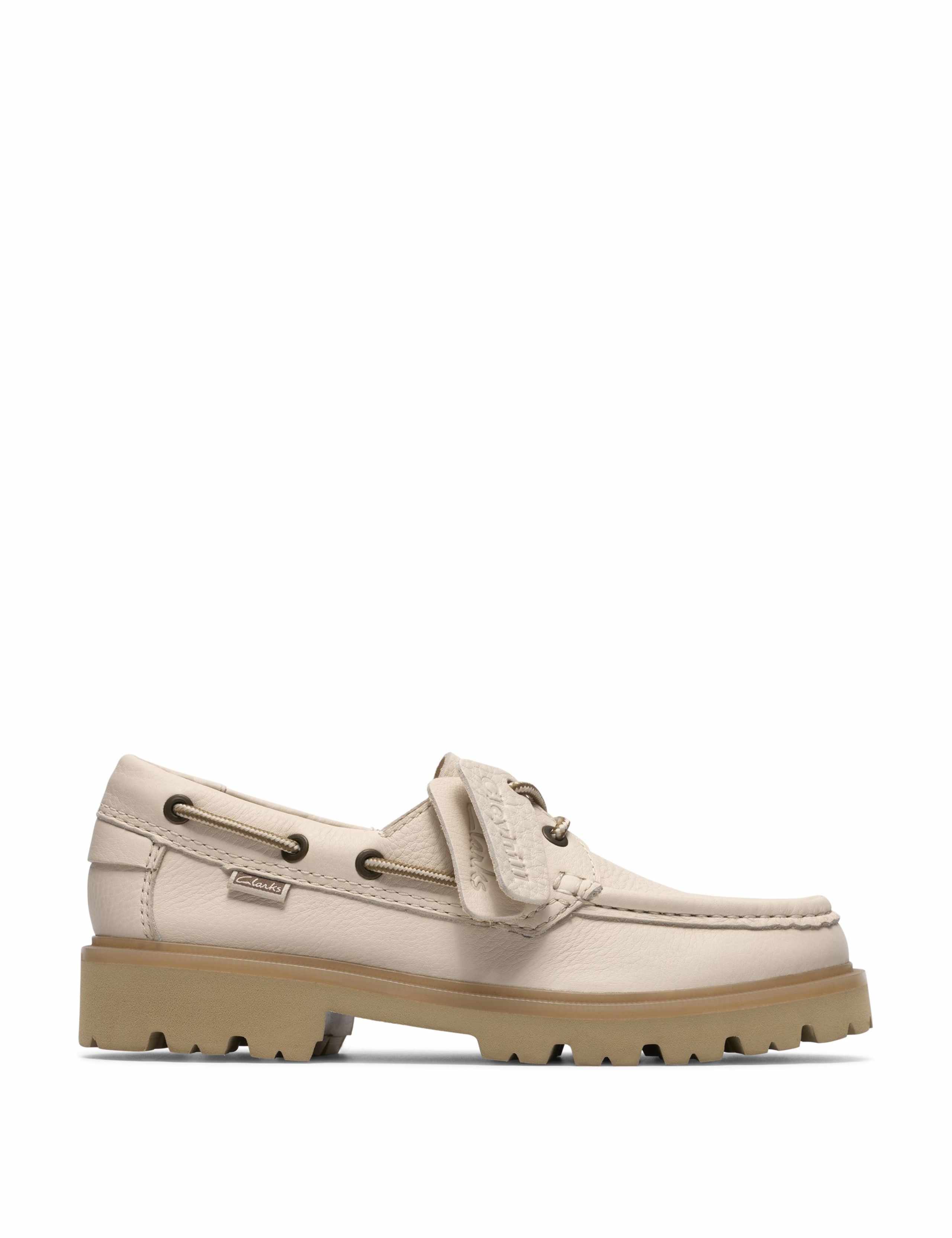 Leather Block Heel Boat Shoes 1 of 8