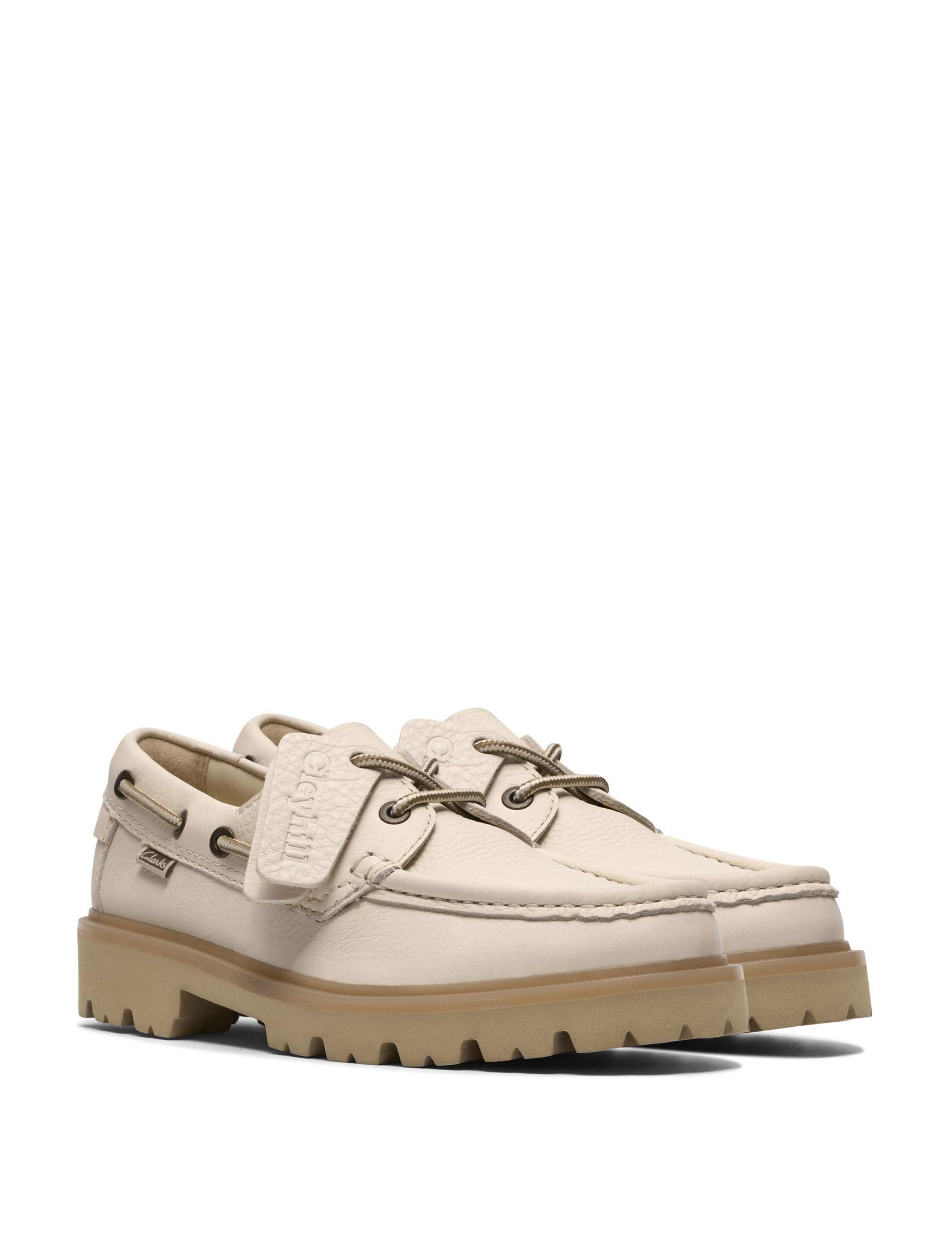 Leather Block Heel Boat Shoes 3 of 8