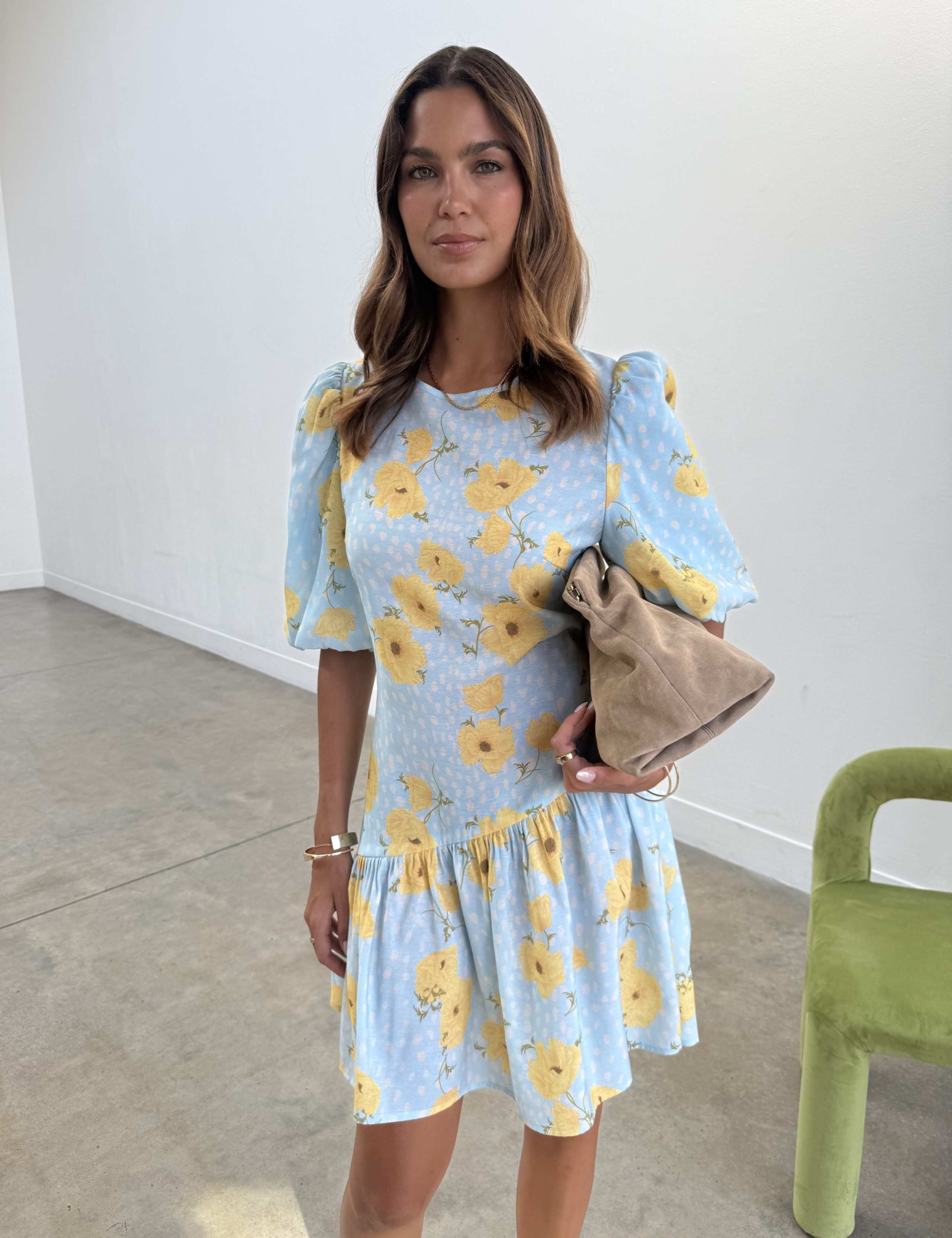 Floral Asymmetric Hem Puff Sleeve Mini Dress 2 of 5