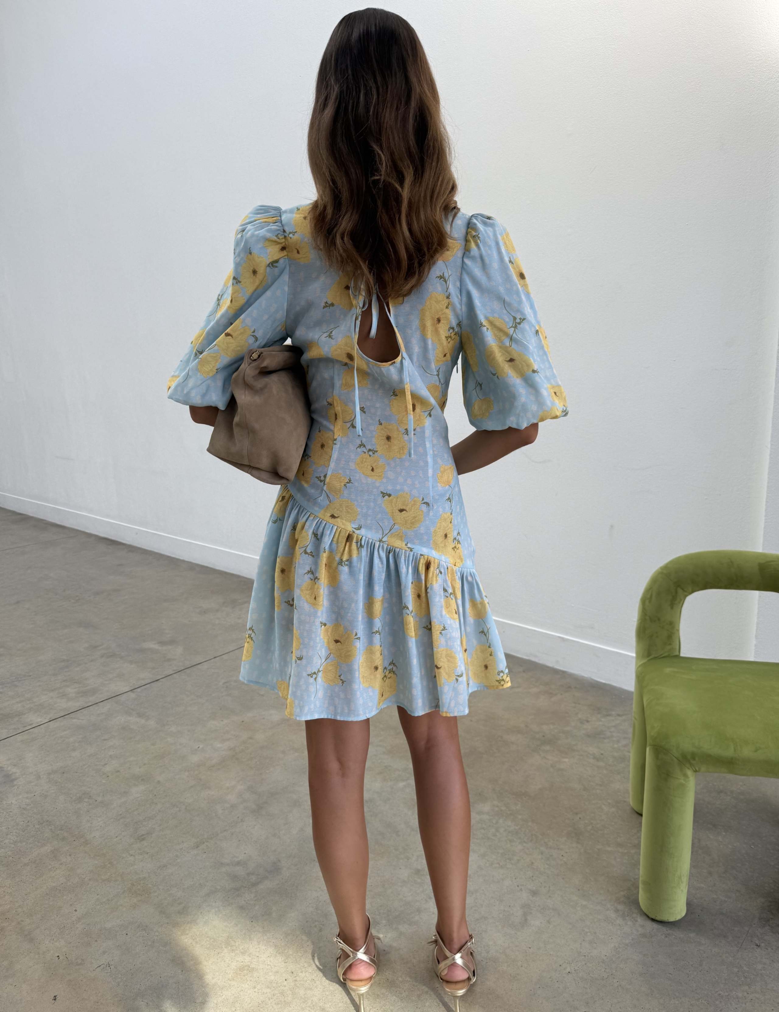 Floral Asymmetric Hem Puff Sleeve Mini Dress 3 of 5