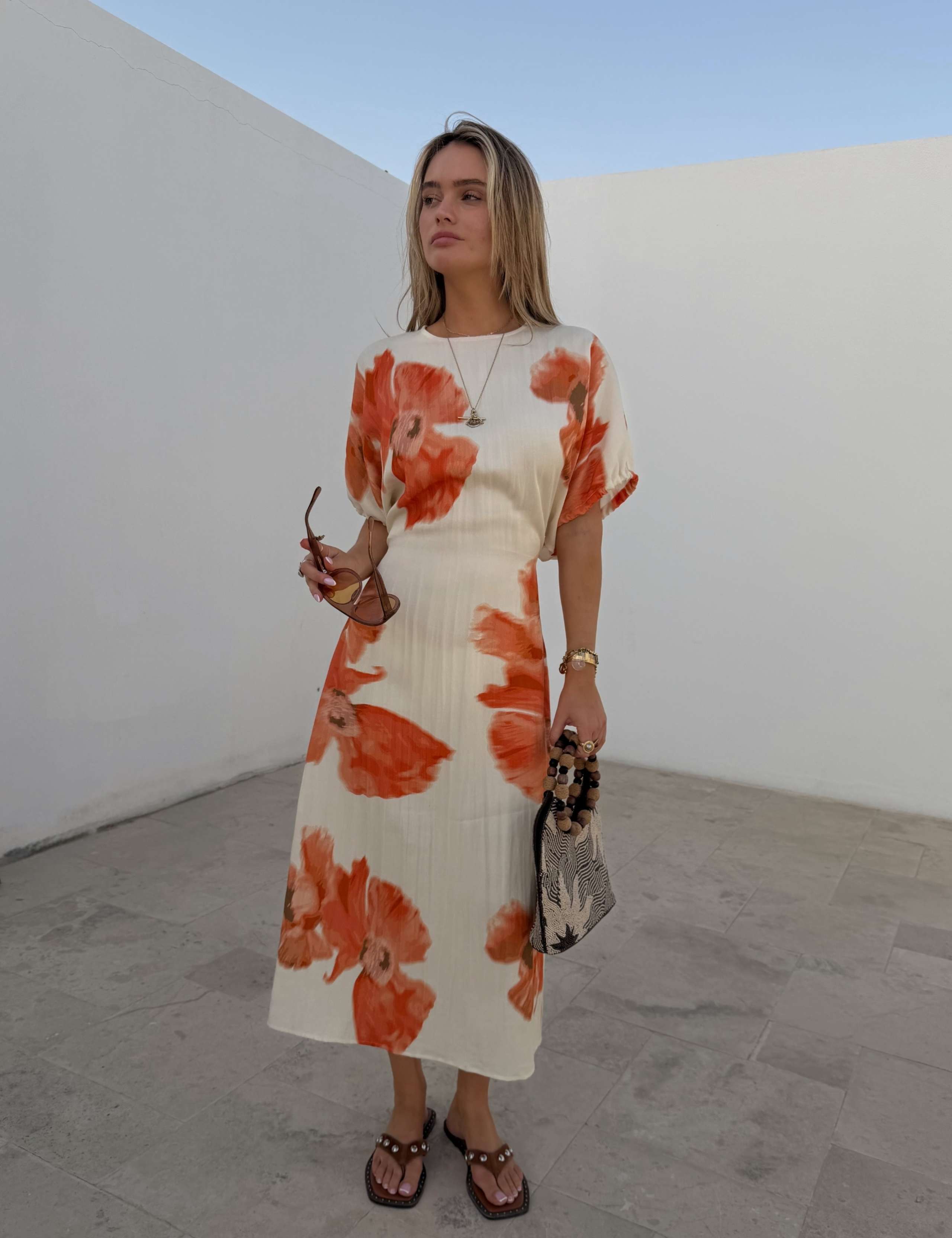 Blurred Floral Print Midi Waisted Dress 2 of 4