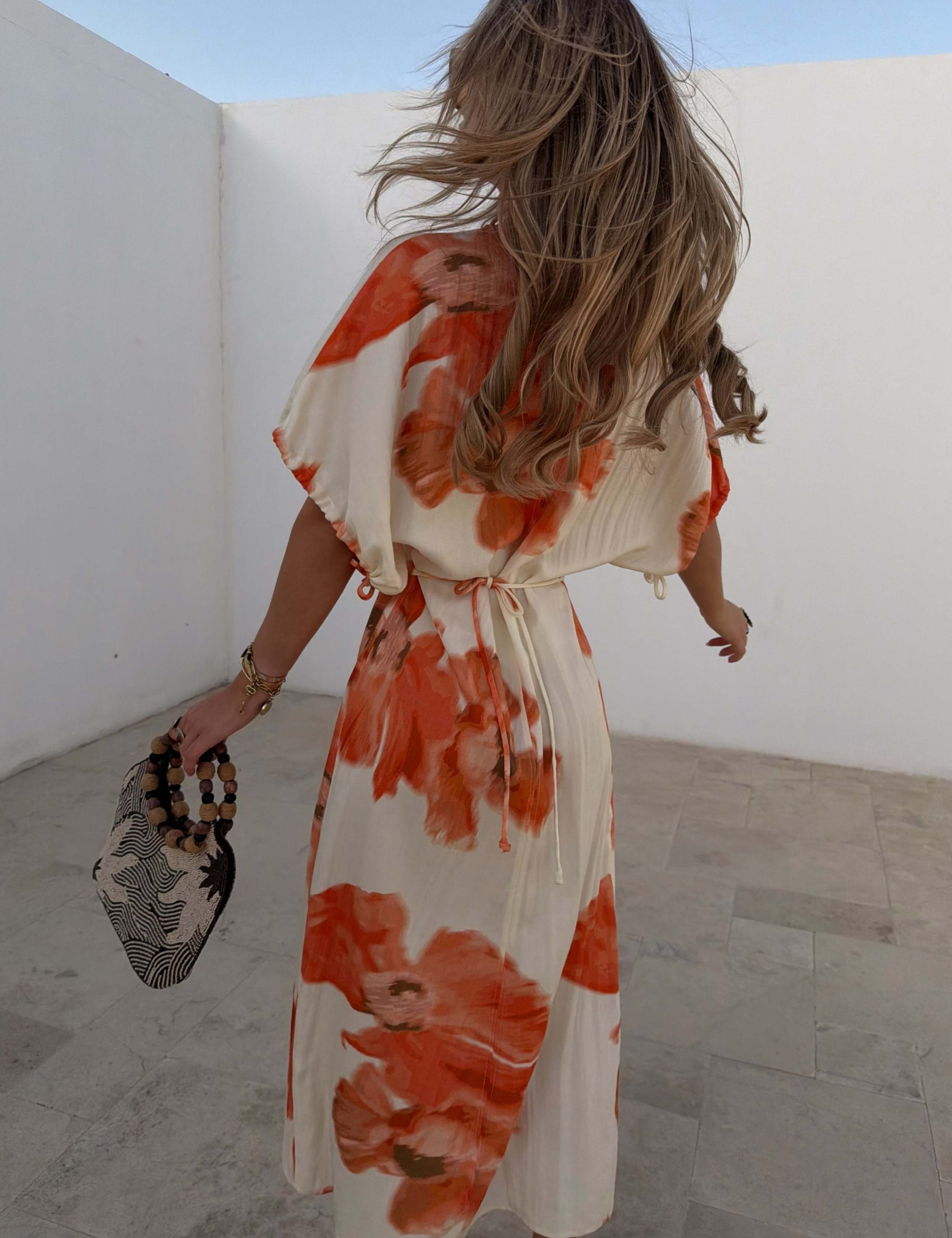 Blurred Floral Print Midi Waisted Dress 3 of 4