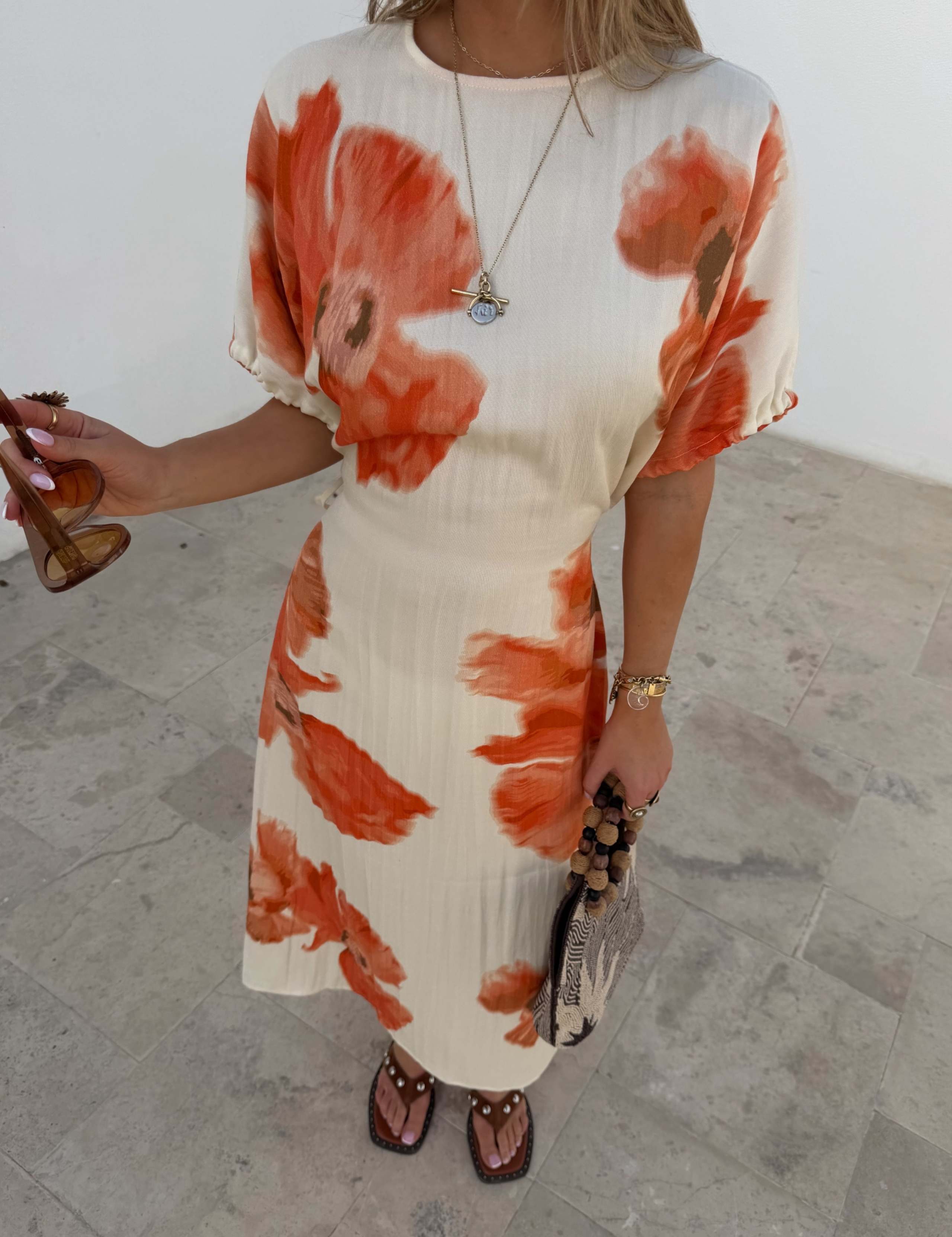 Blurred Floral Print Midi Waisted Dress 4 of 4