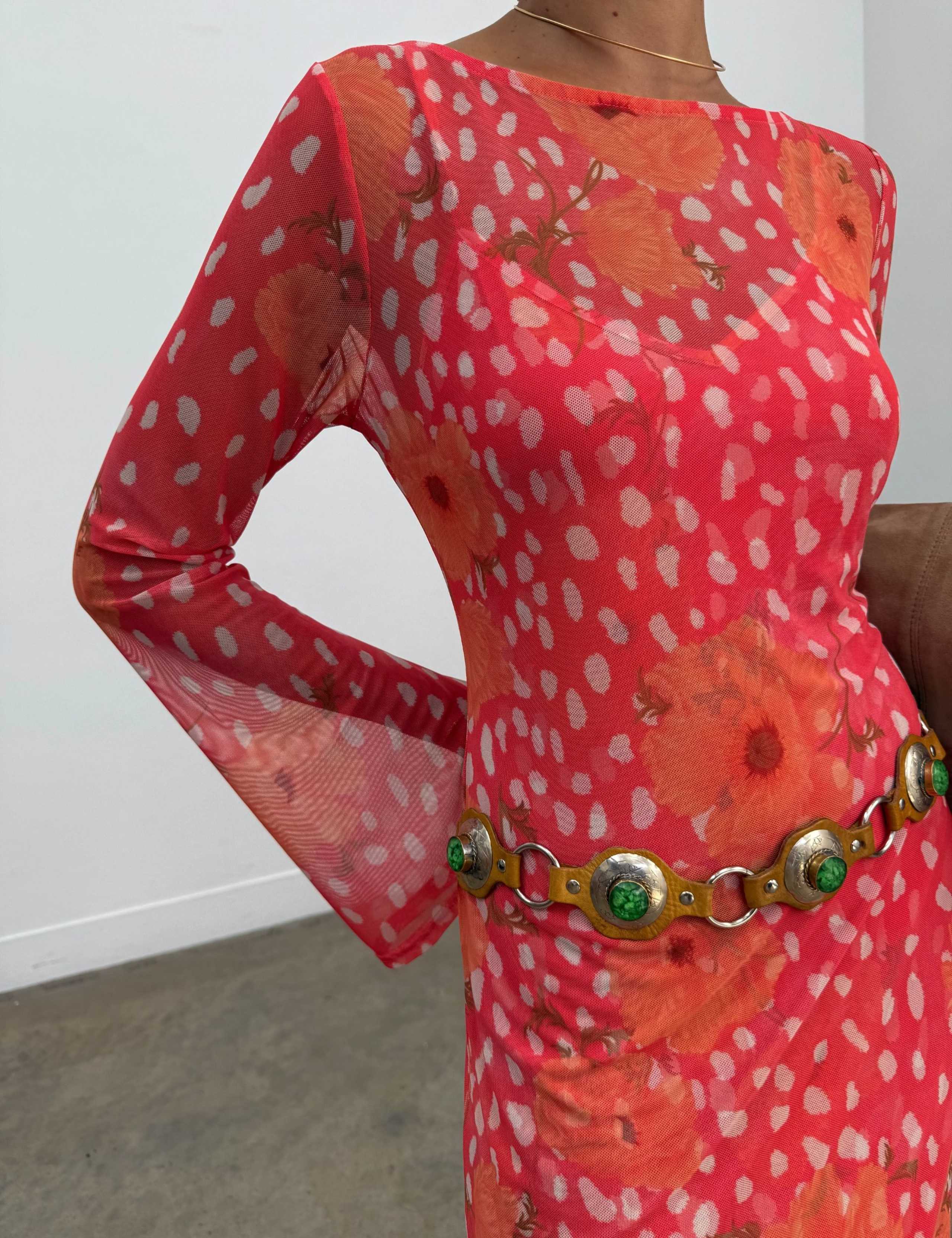 Sheer Poppy Print Maxi Column Dress 4 of 4