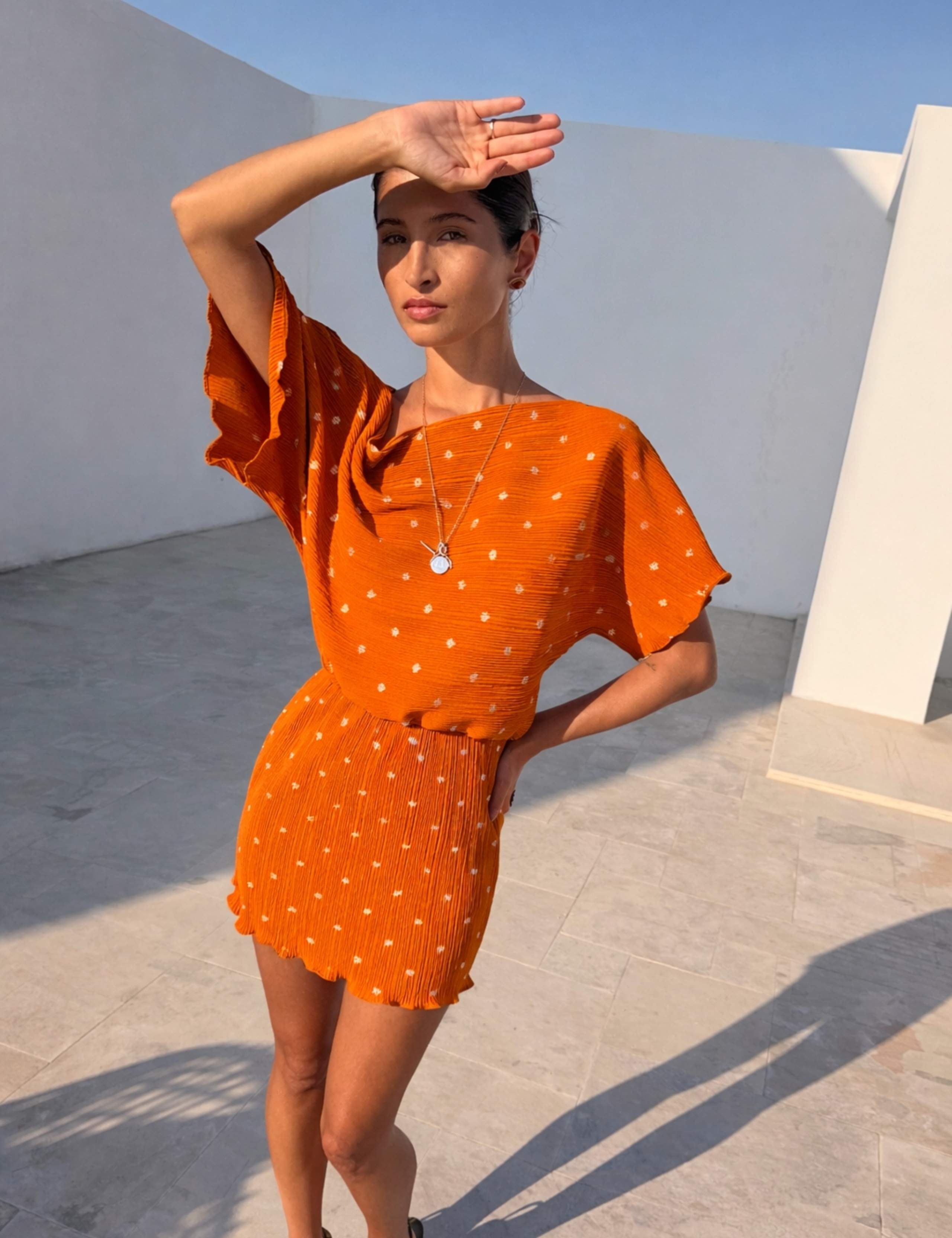 Plissé One Shoulder Mini Waisted Dress 2 of 3