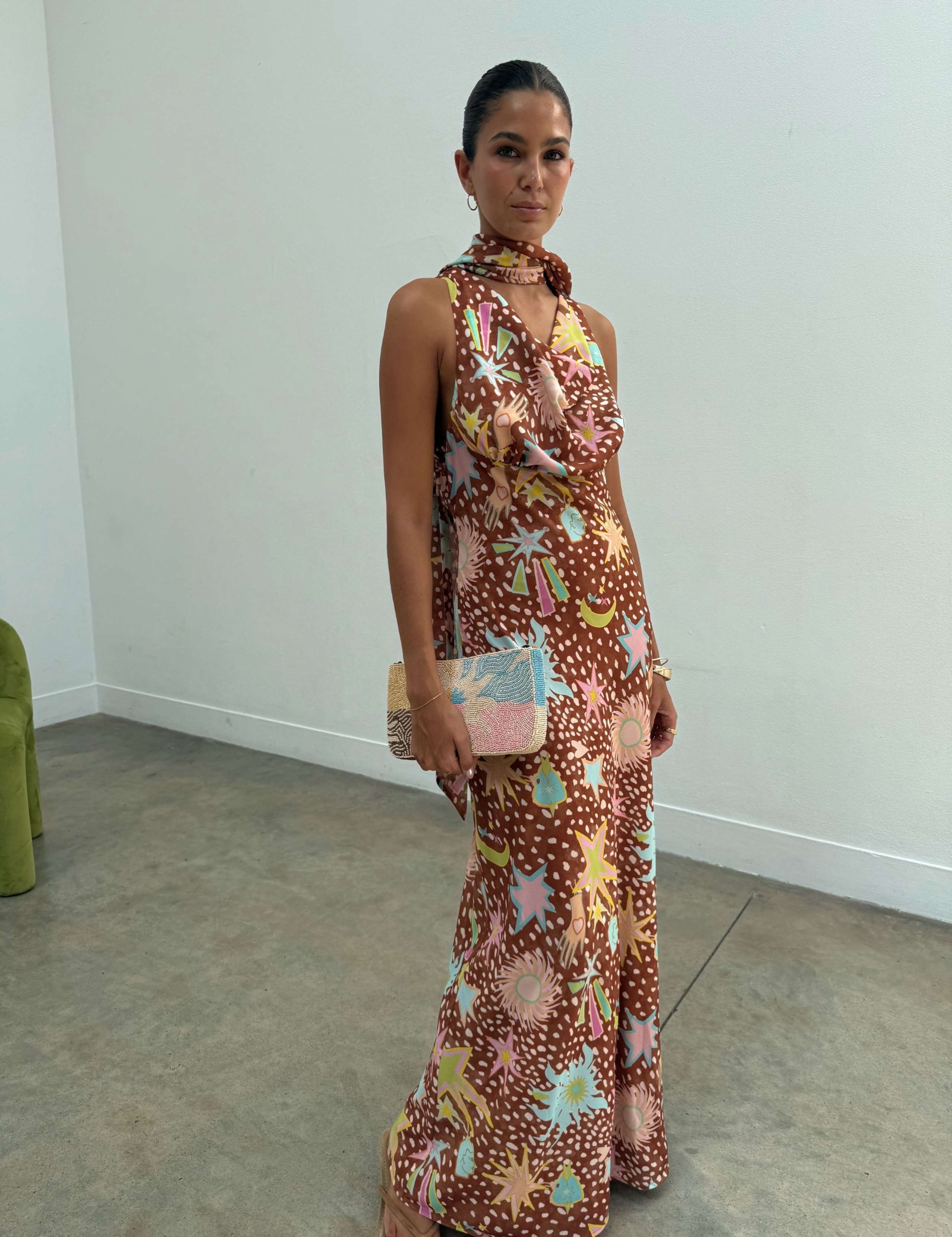 Star Print Cowl Neck Maxi Column Dress 1 of 5