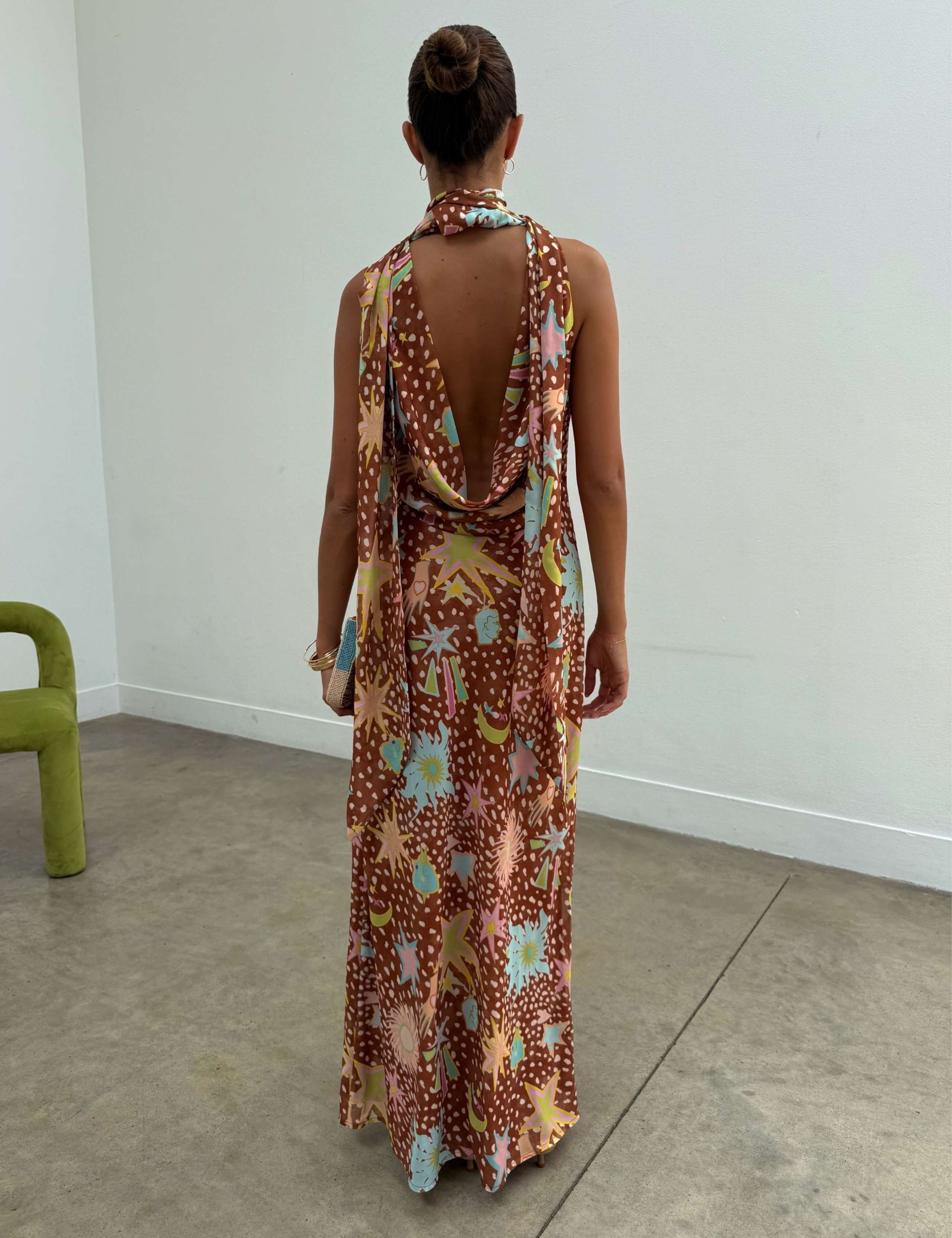 Star Print Cowl Neck Maxi Column Dress 3 of 5