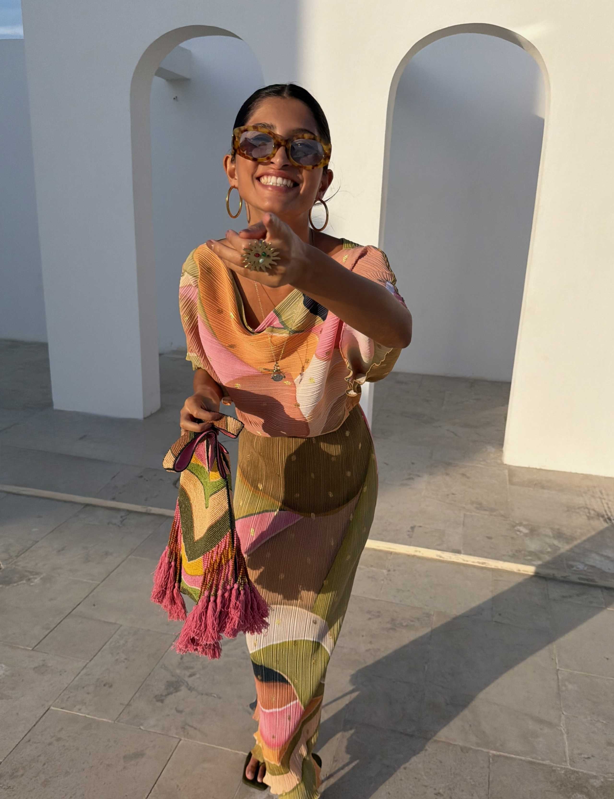 Plisse Abstract Midi Waisted Dress 3 of 4