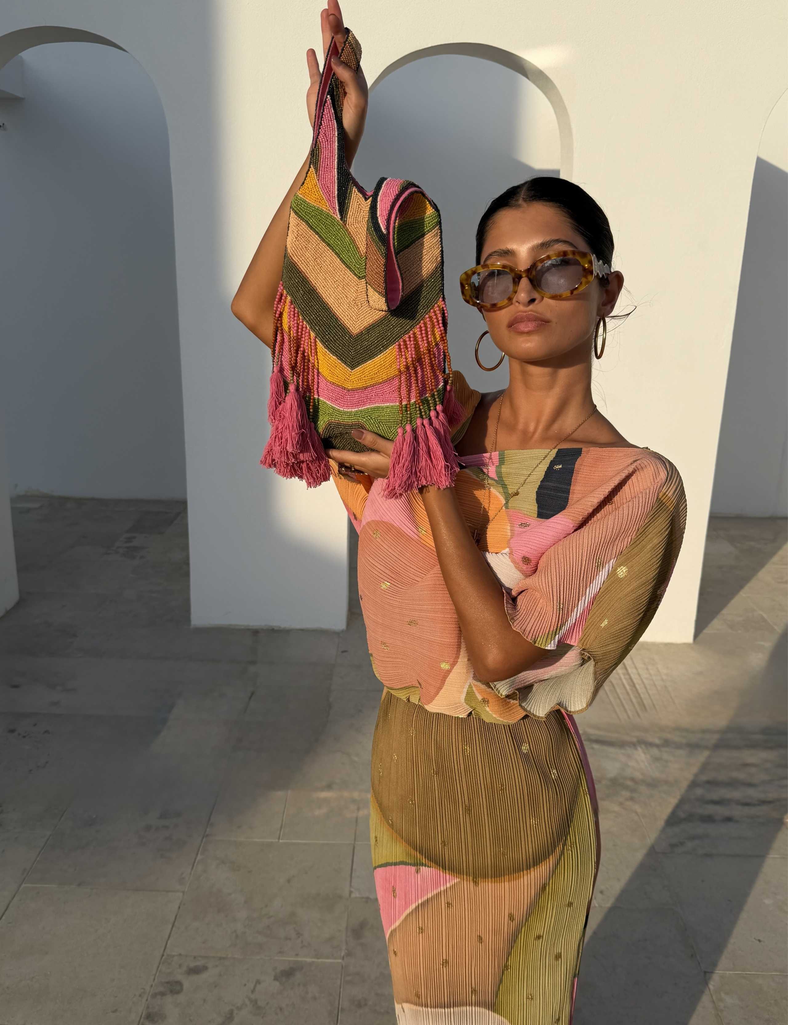 Plisse Abstract Midi Waisted Dress 4 of 4