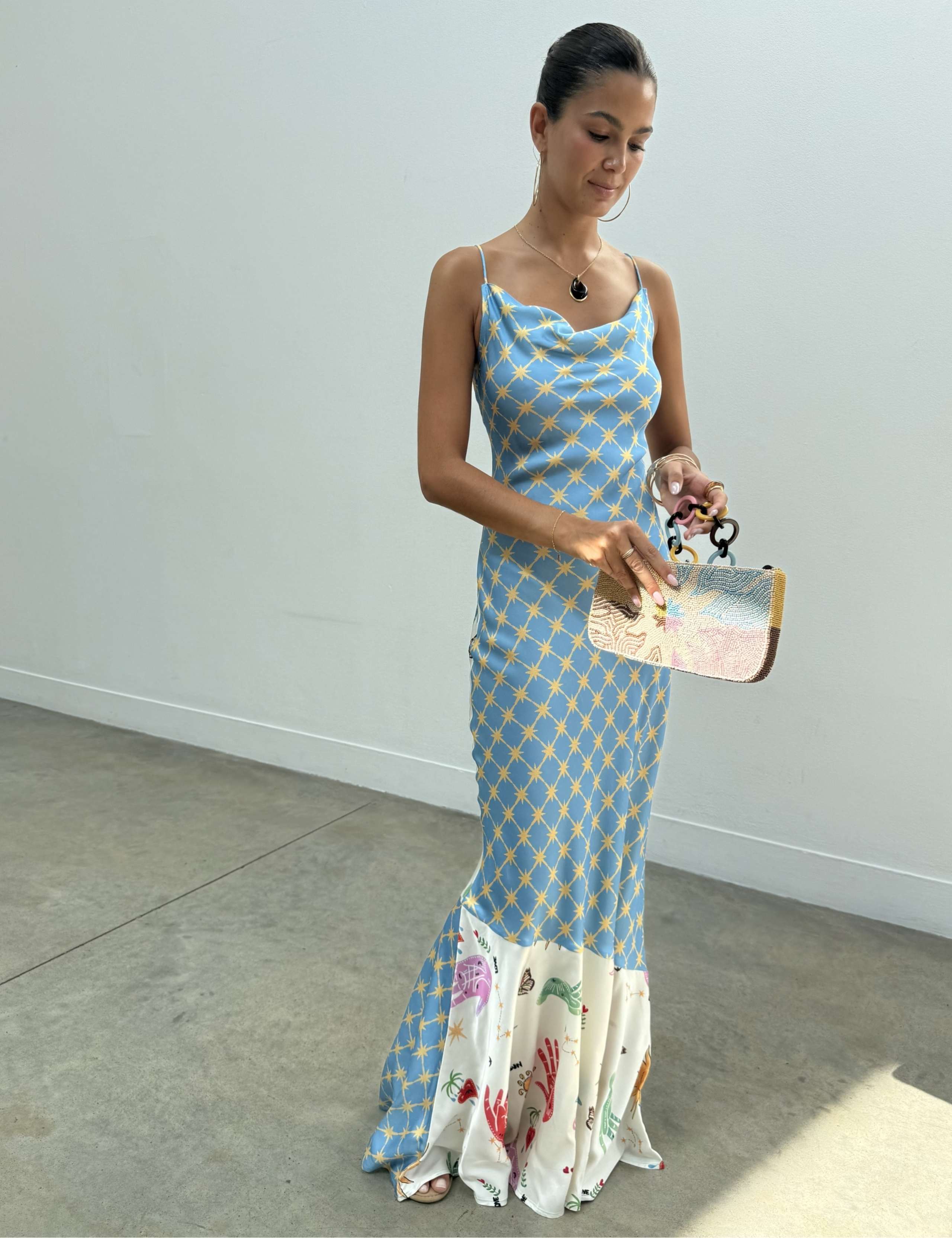 Printed Cowl Neck Maxi lLip Dress 2 of 4