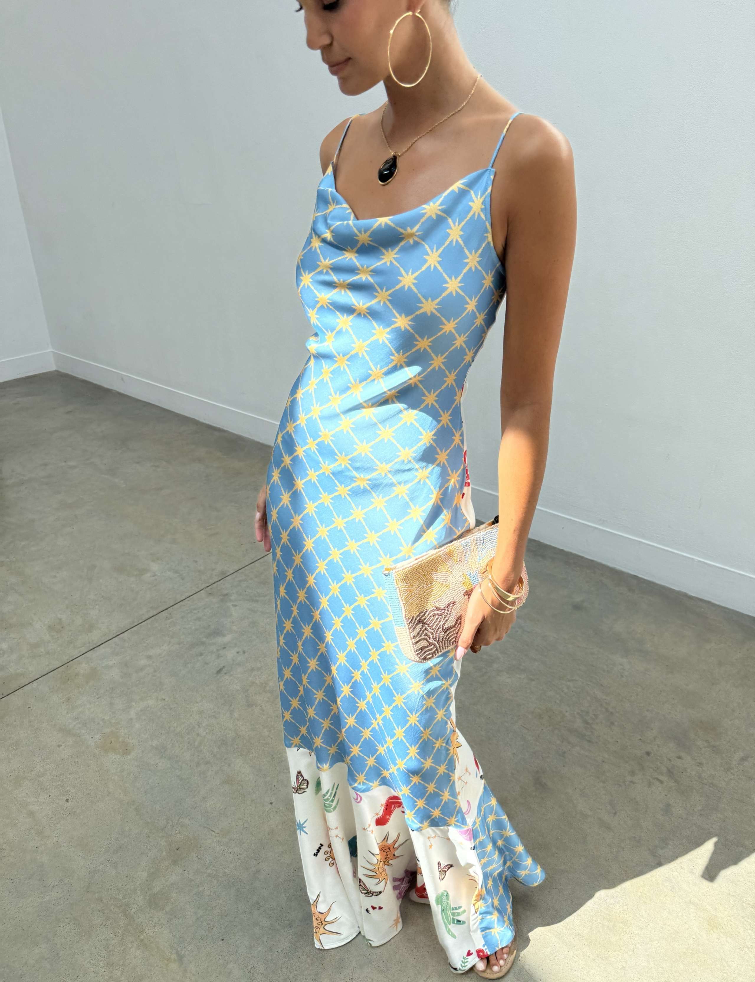 Printed Cowl Neck Maxi lLip Dress 3 of 4