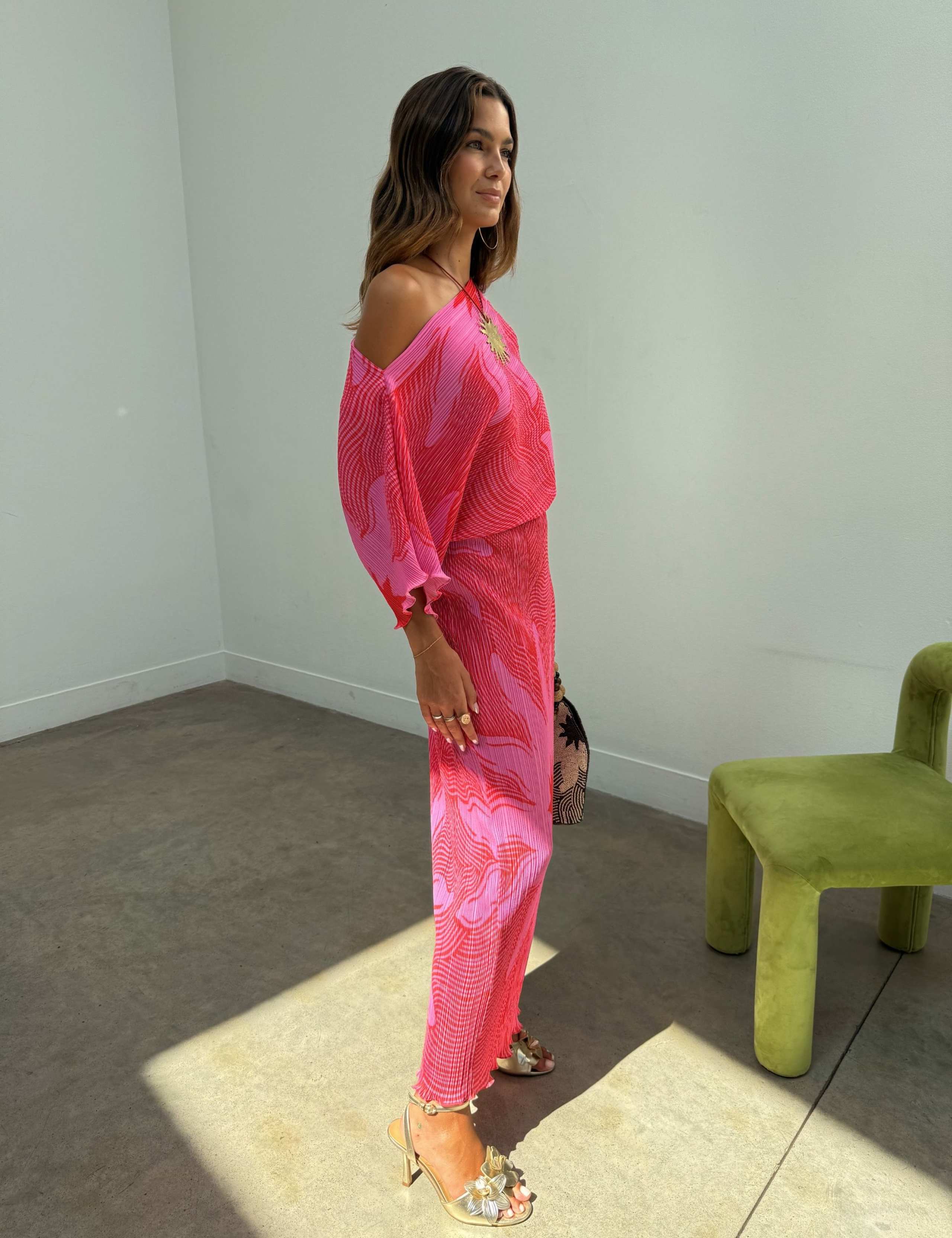 Plisse Printed One Shoulder Midaxi Dress 2 of 5