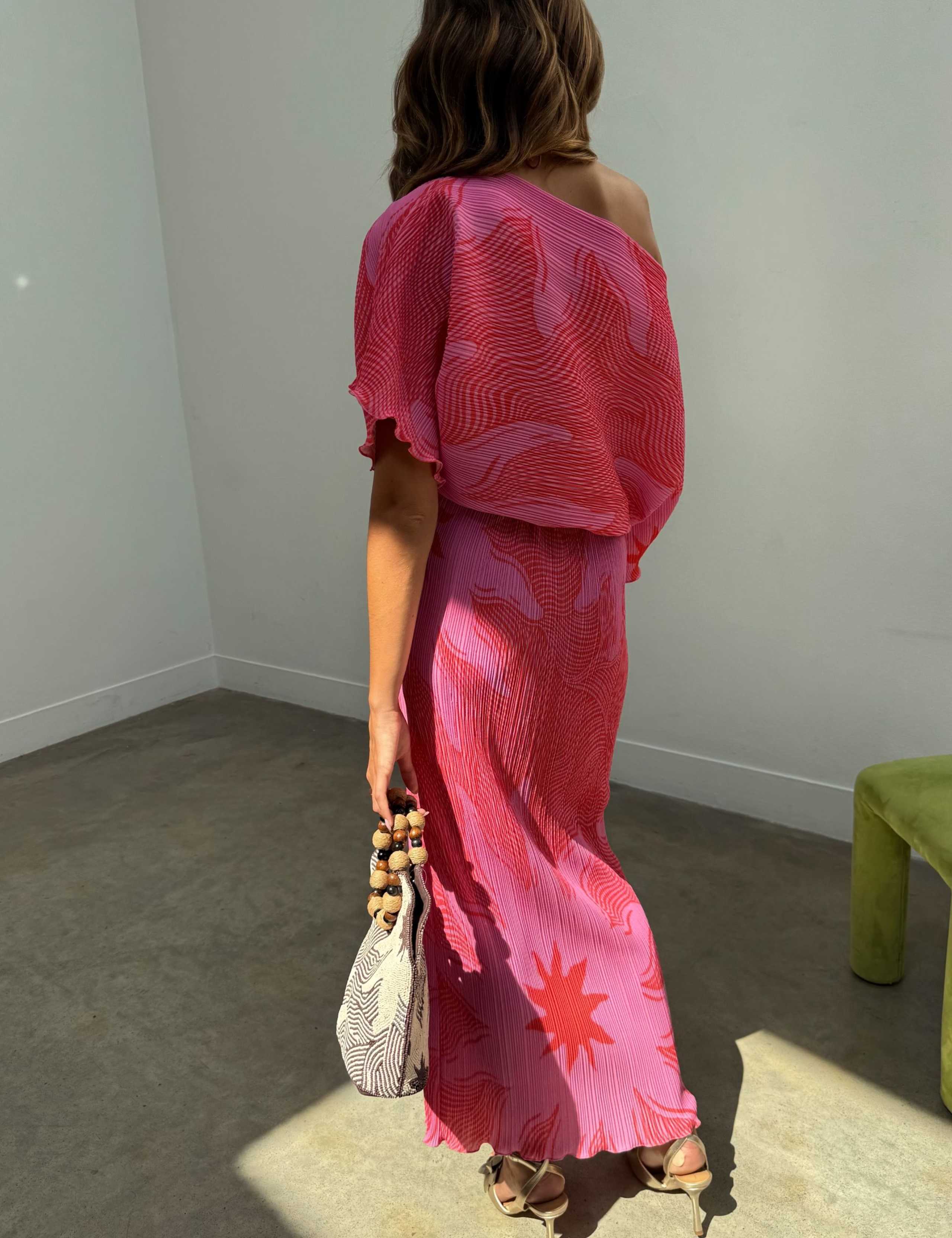 Plisse Printed One Shoulder Midaxi Dress 3 of 5