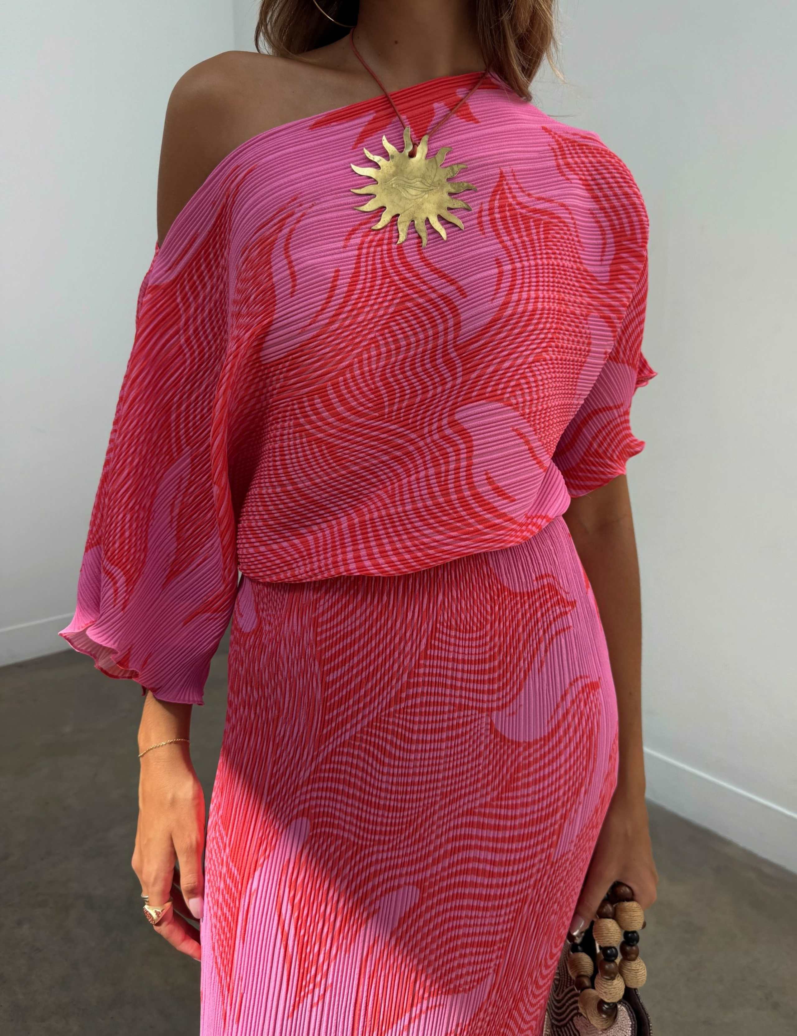 Plisse Printed One Shoulder Midaxi Dress 5 of 5