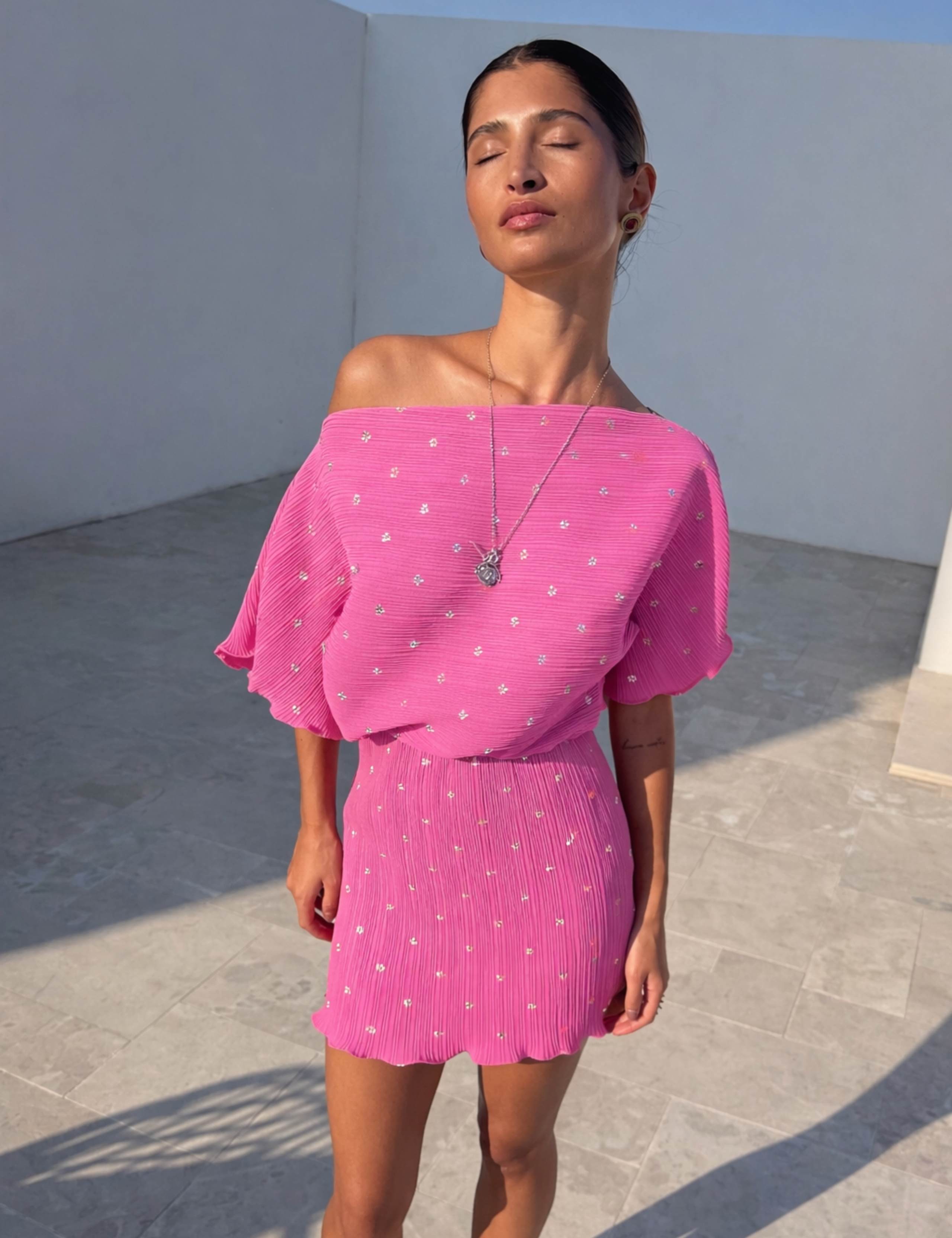 Plisse Petal One Shoulder Mini Dress 2 of 3