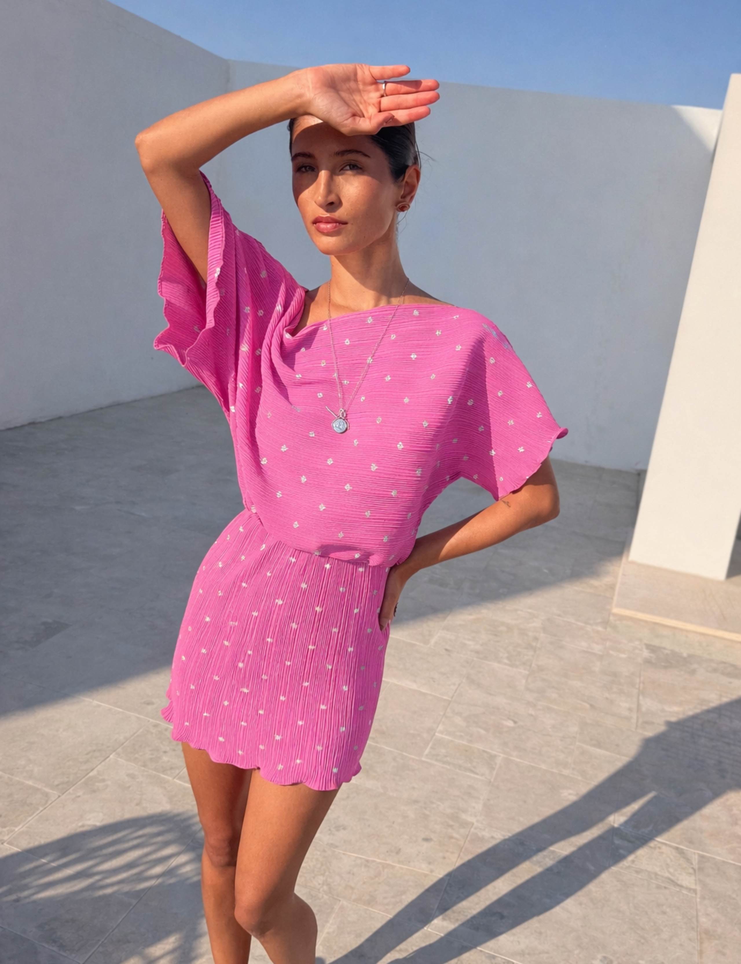 Plisse Petal One Shoulder Mini Dress 3 of 3