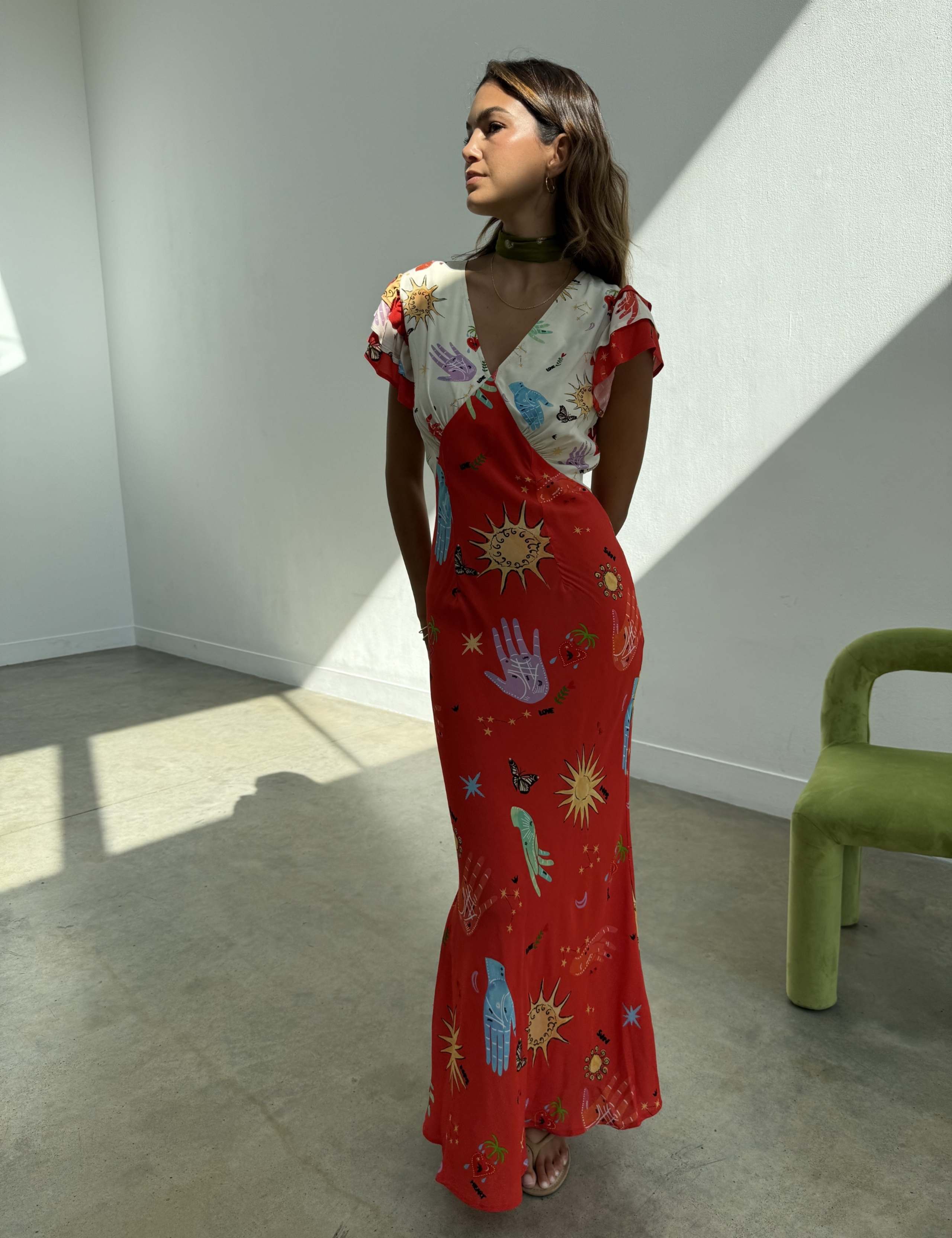 Celestial Print V-Neck Midaxi Column Dress 1 of 5
