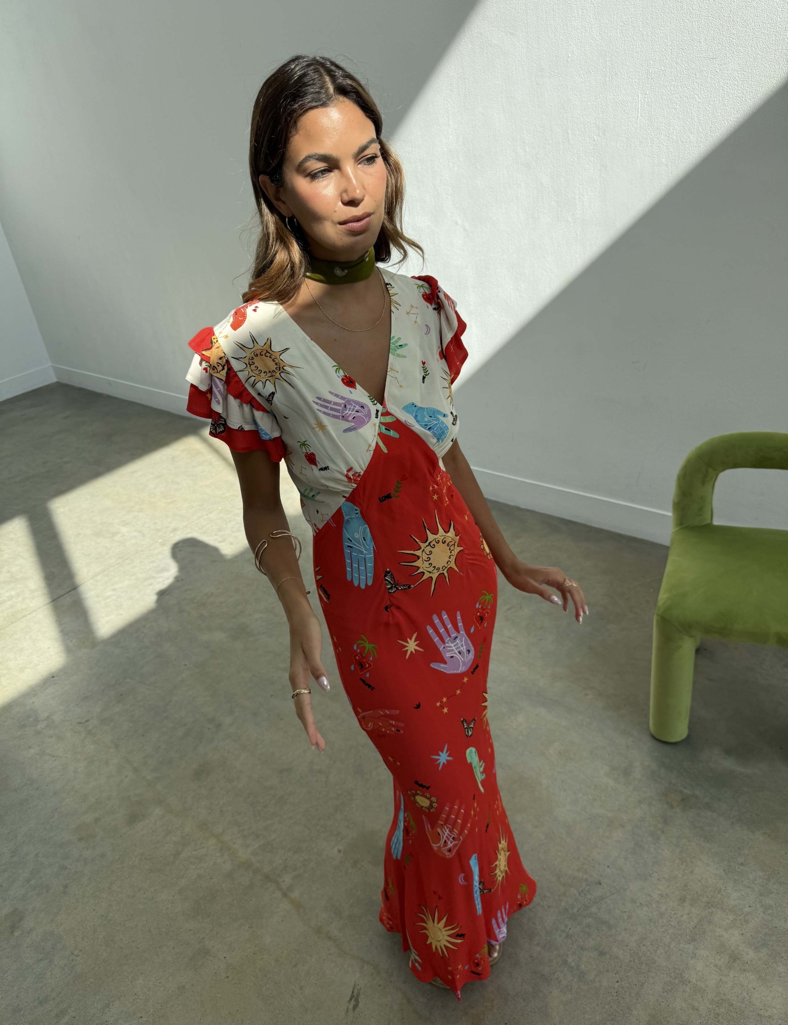 Celestial Print V-Neck Midaxi Column Dress 2 of 5