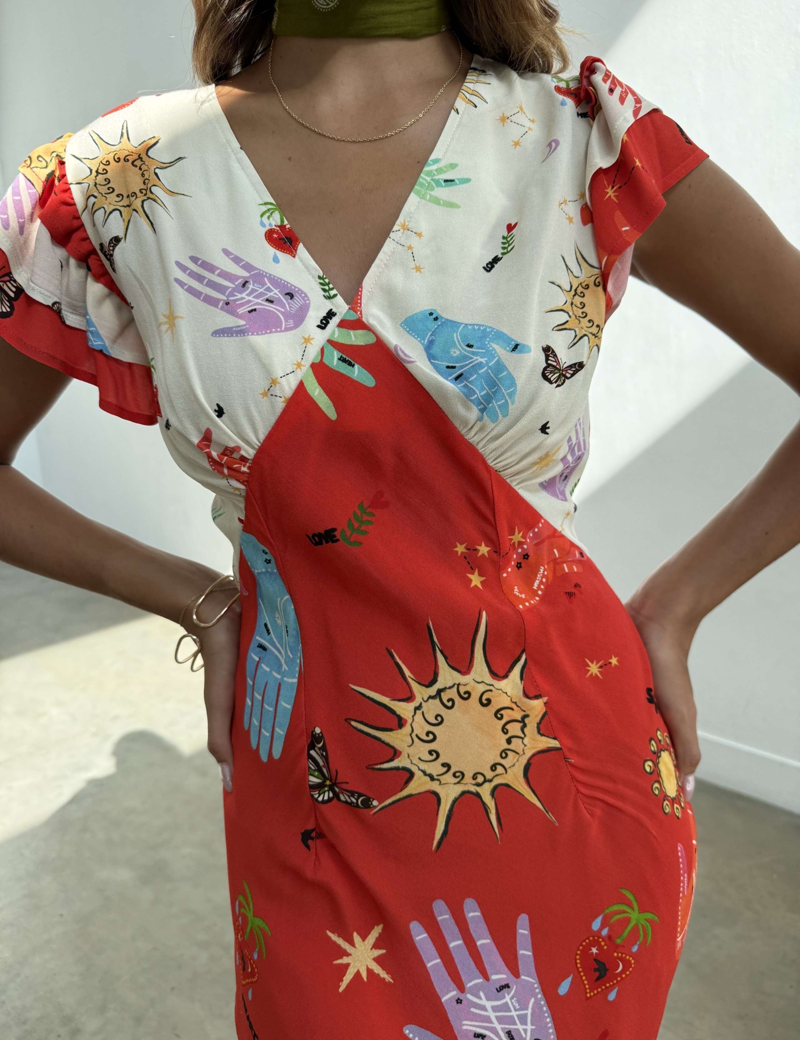 Celestial Print V-Neck Midaxi Column Dress 3 of 5