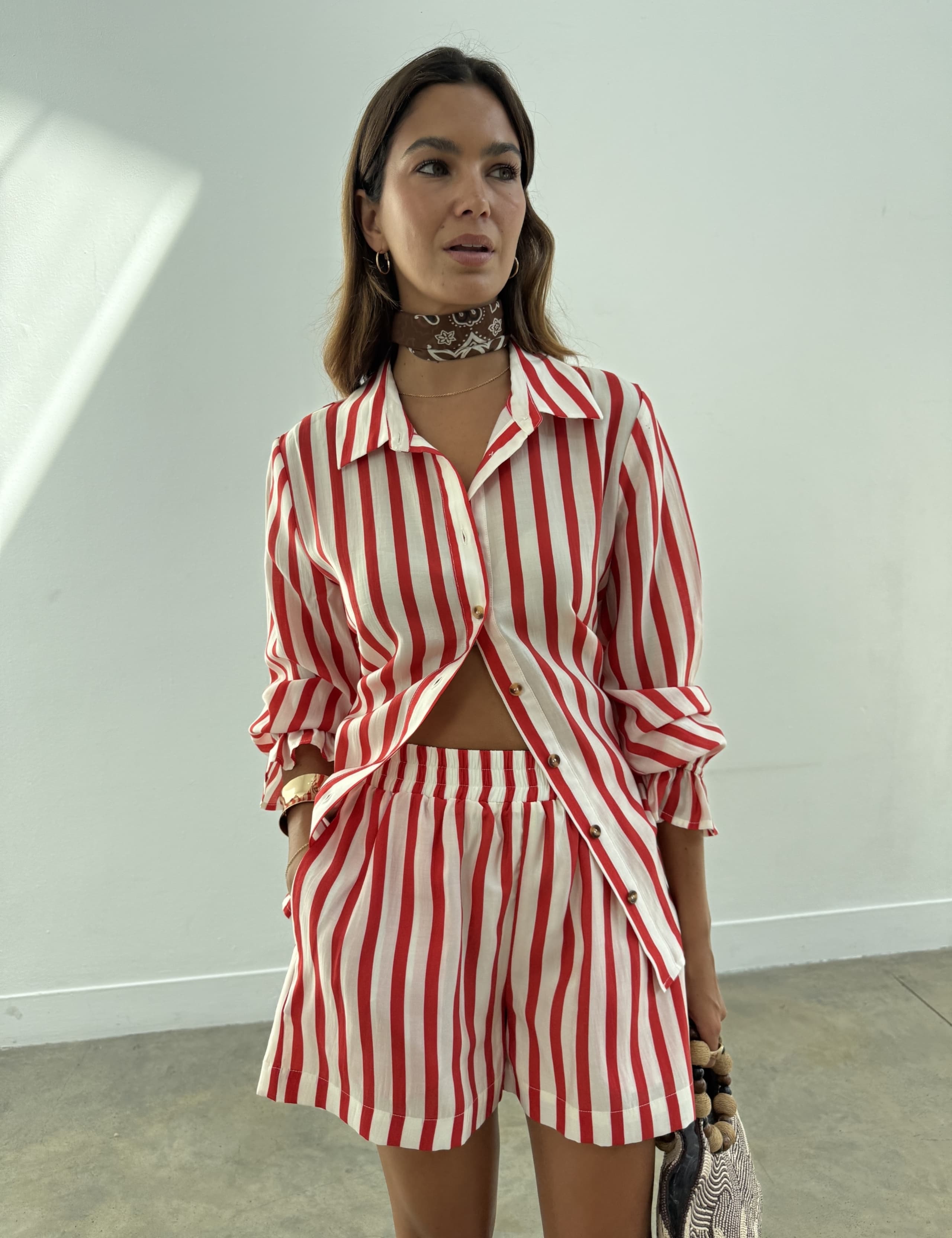 Striped Collared Tie Detail Shirt 1 of 5