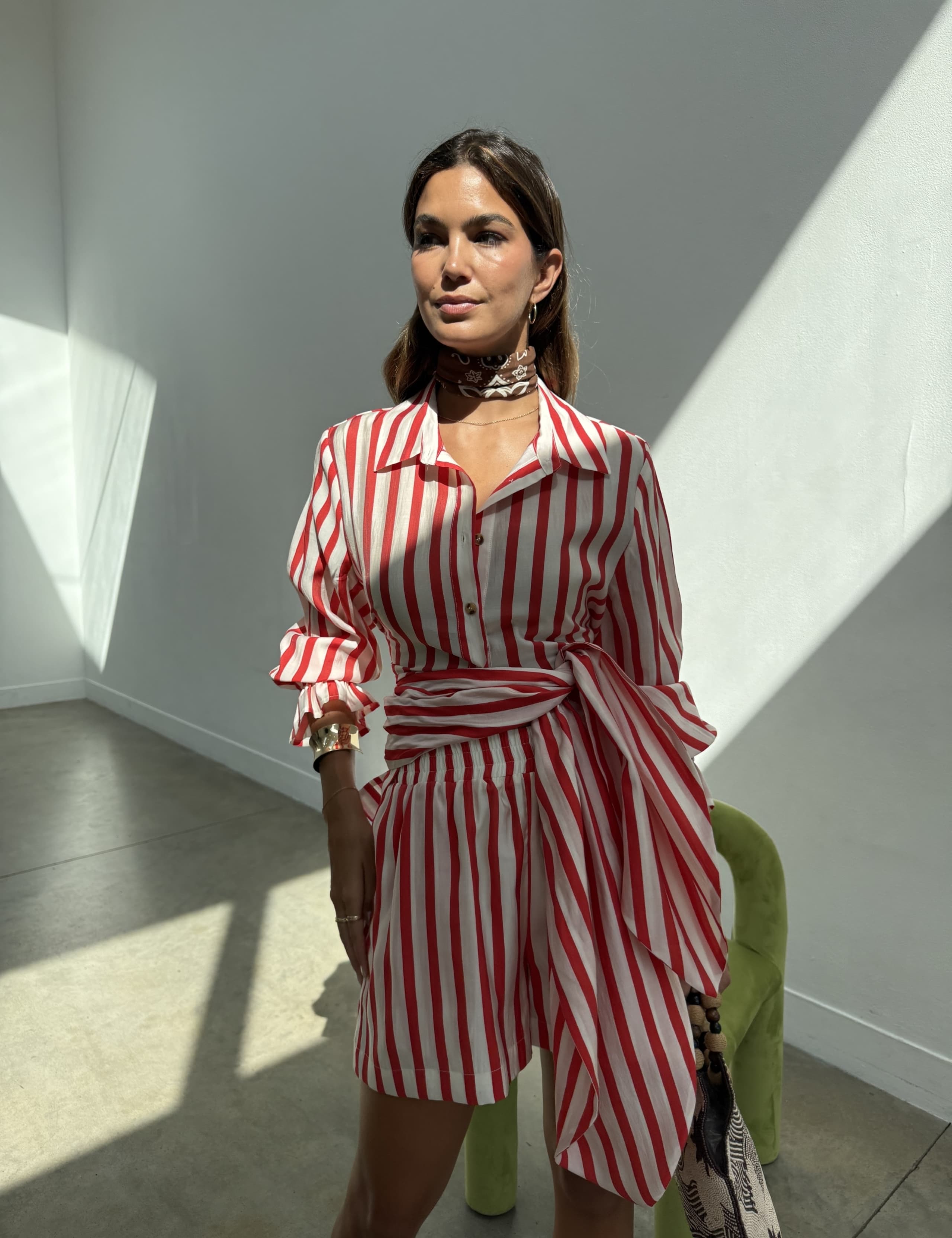 Striped Collared Tie Detail Shirt 2 of 5