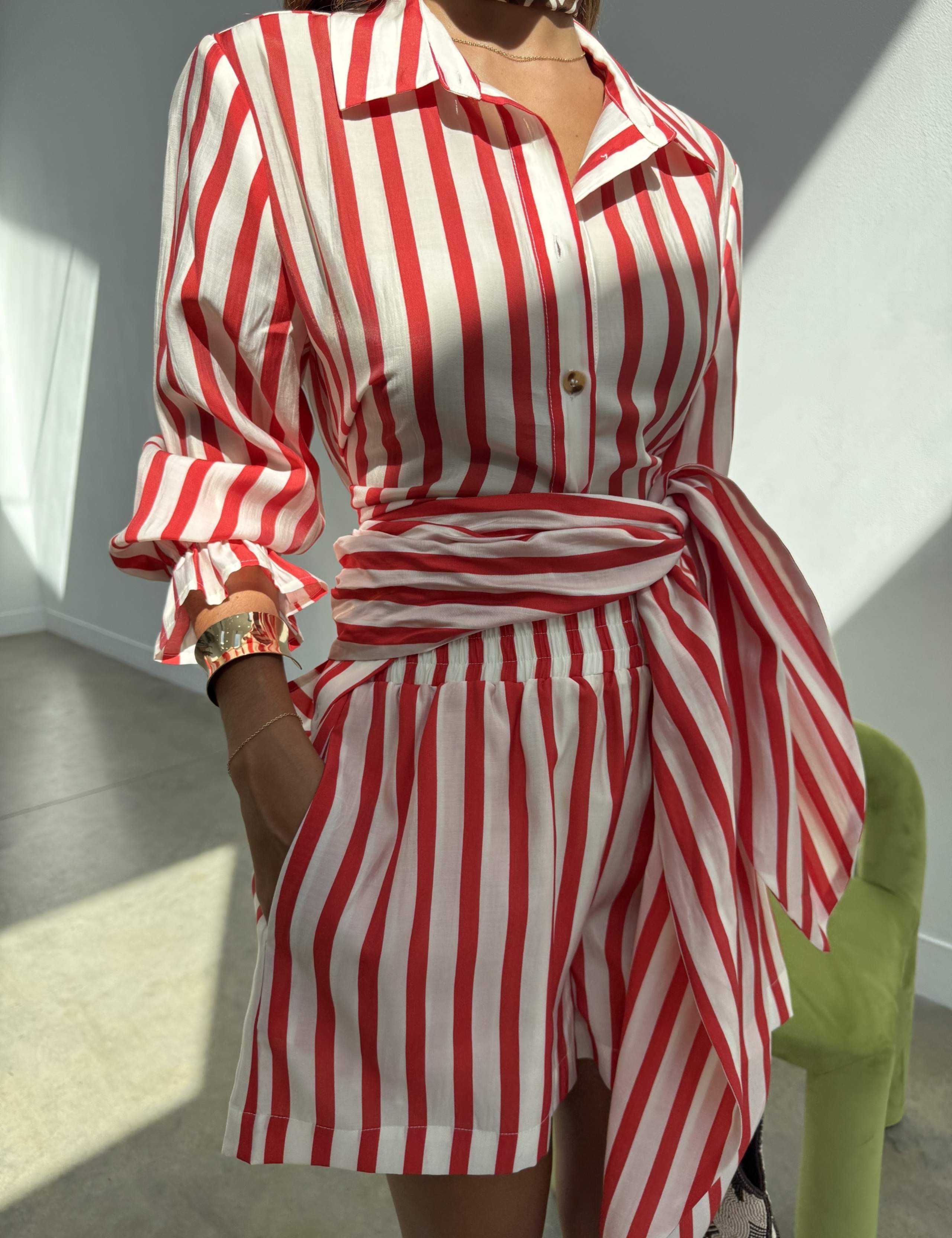 Striped Collared Tie Detail Shirt 4 of 5