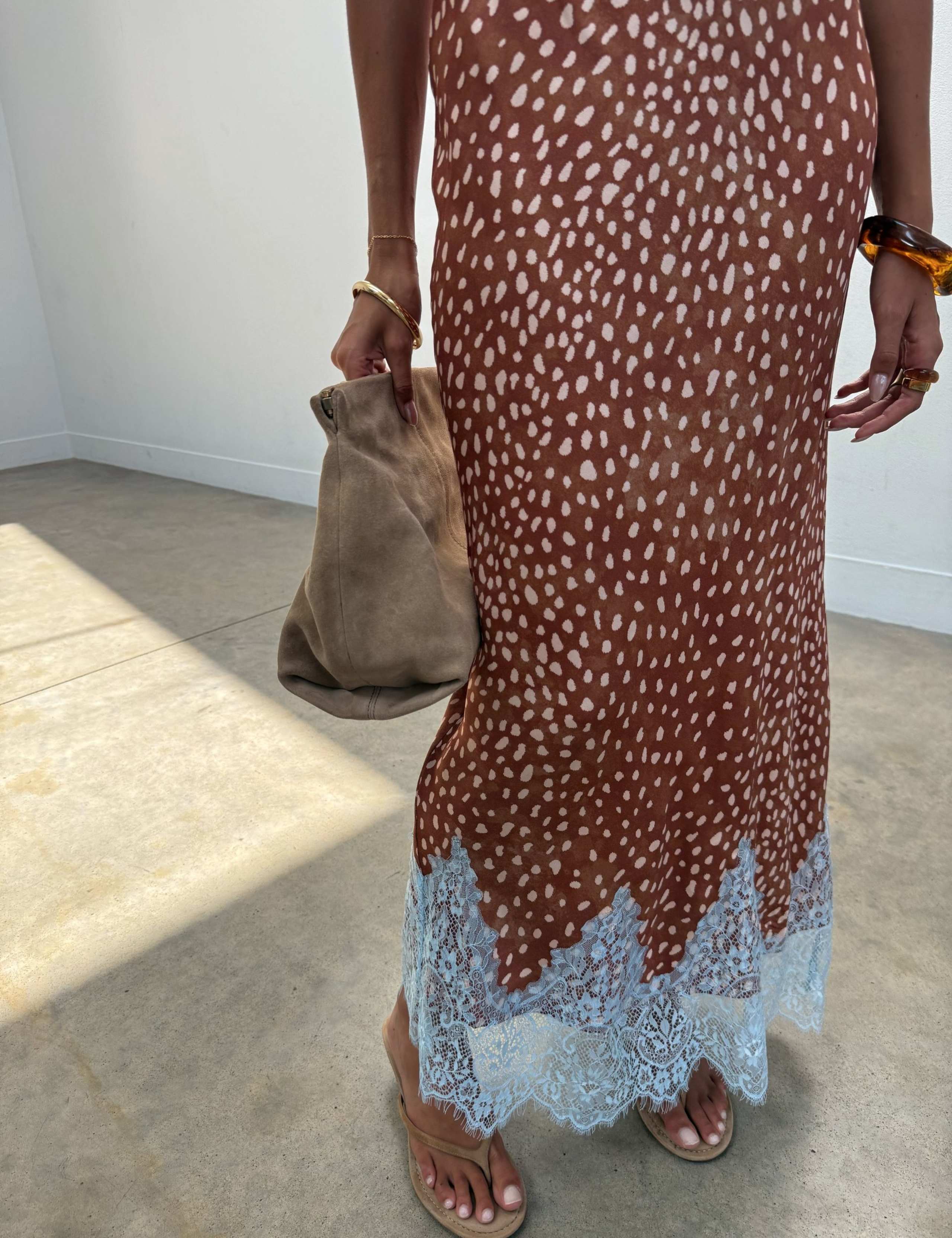 Deer Print Lace Detail Midaxi Slip Skirt 3 of 3