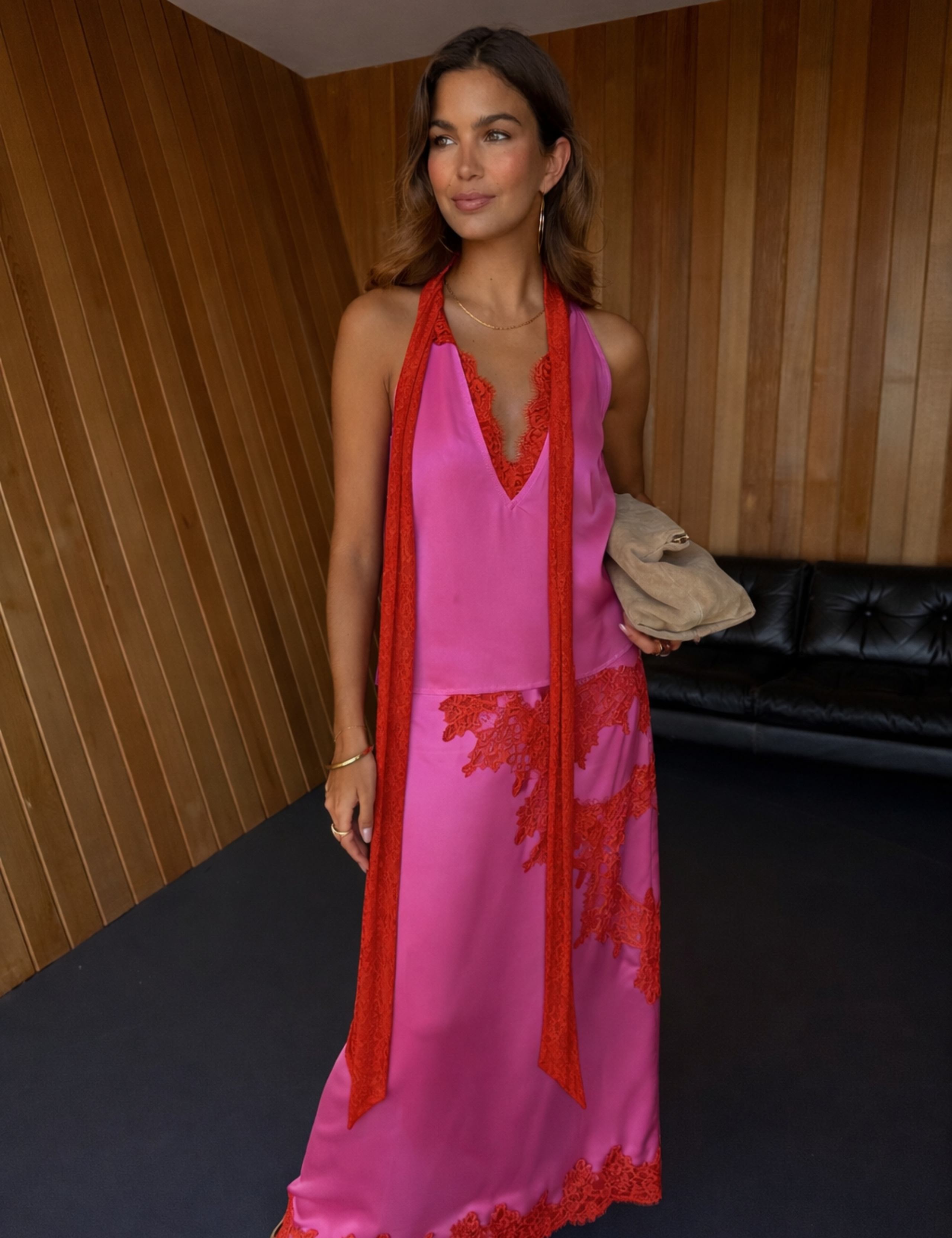 Satin Lace Detail Midaxi Slip Skirt 1 of 5