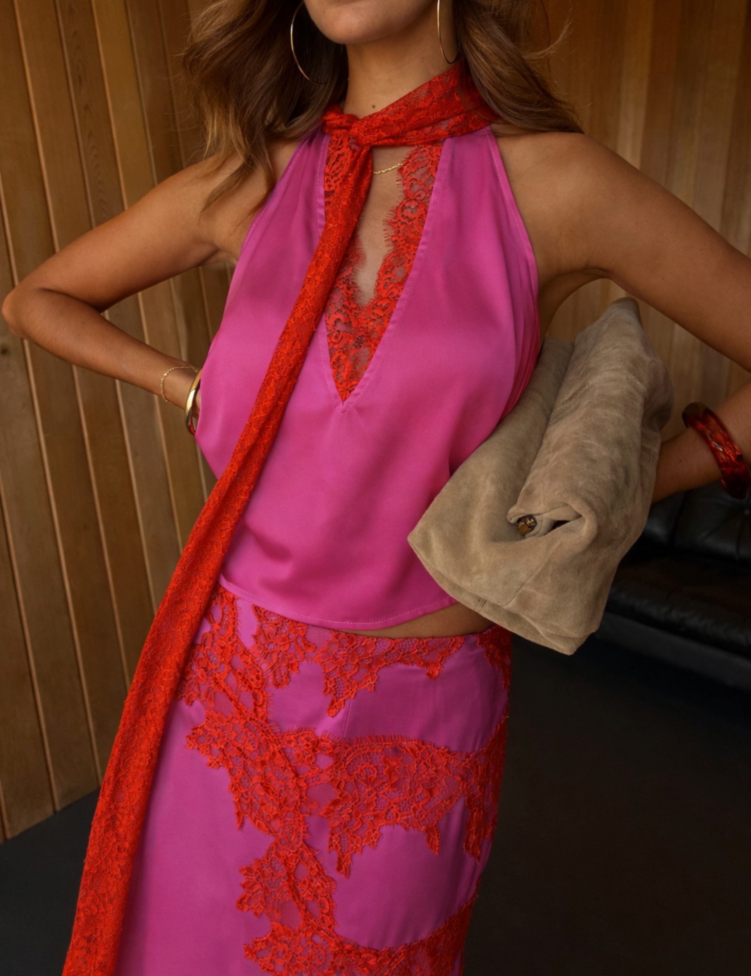 Satin Lace Detail Midaxi Slip Skirt 3 of 5