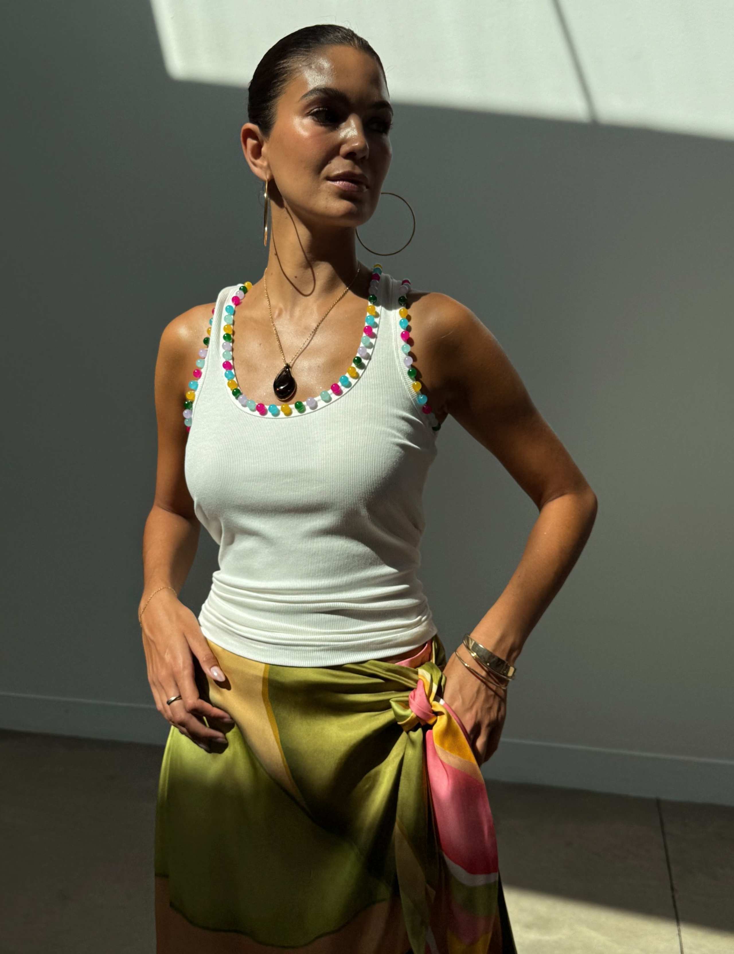 Beaded Ribbed Tank Top 1 of 3