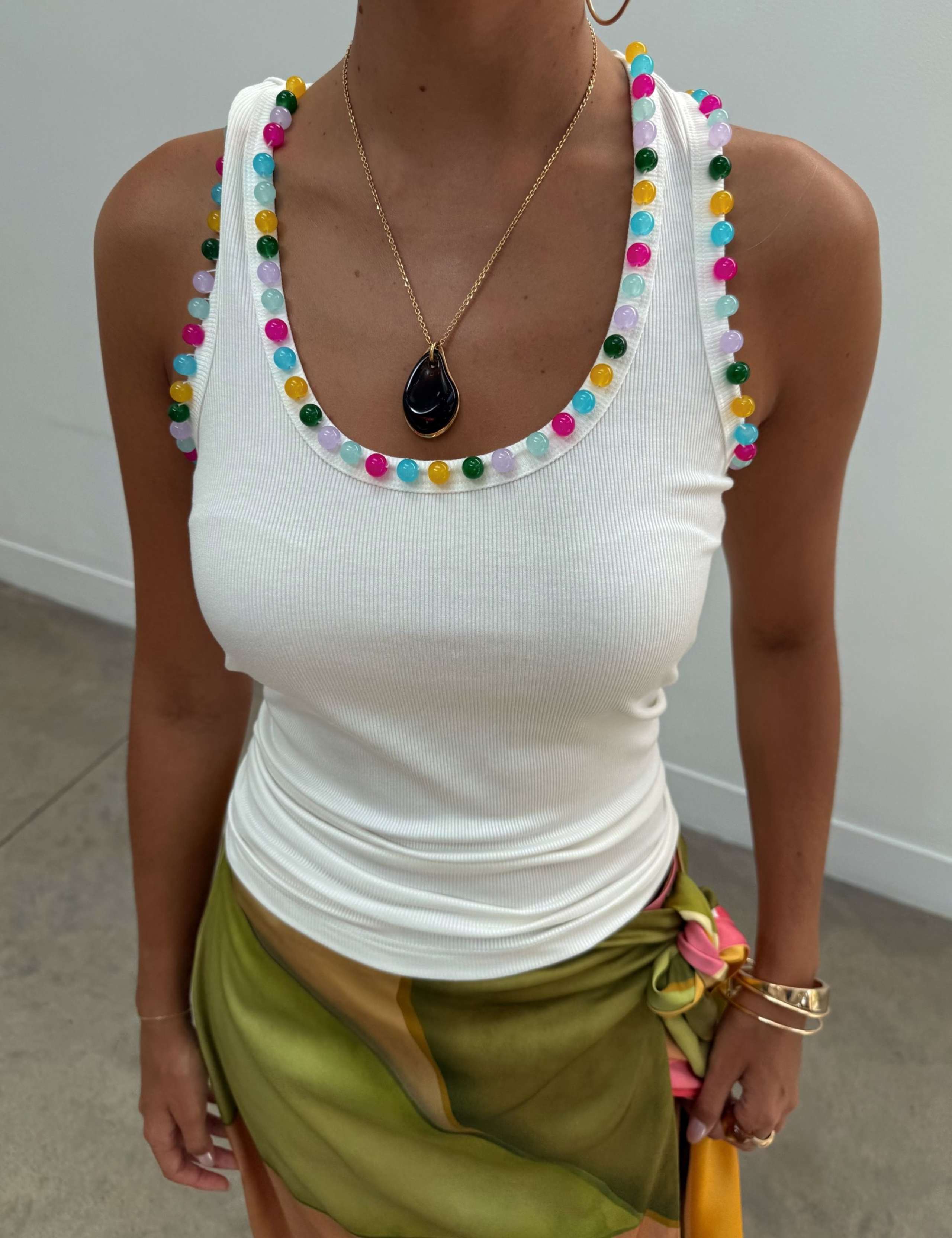 Beaded Ribbed Tank Top 2 of 3