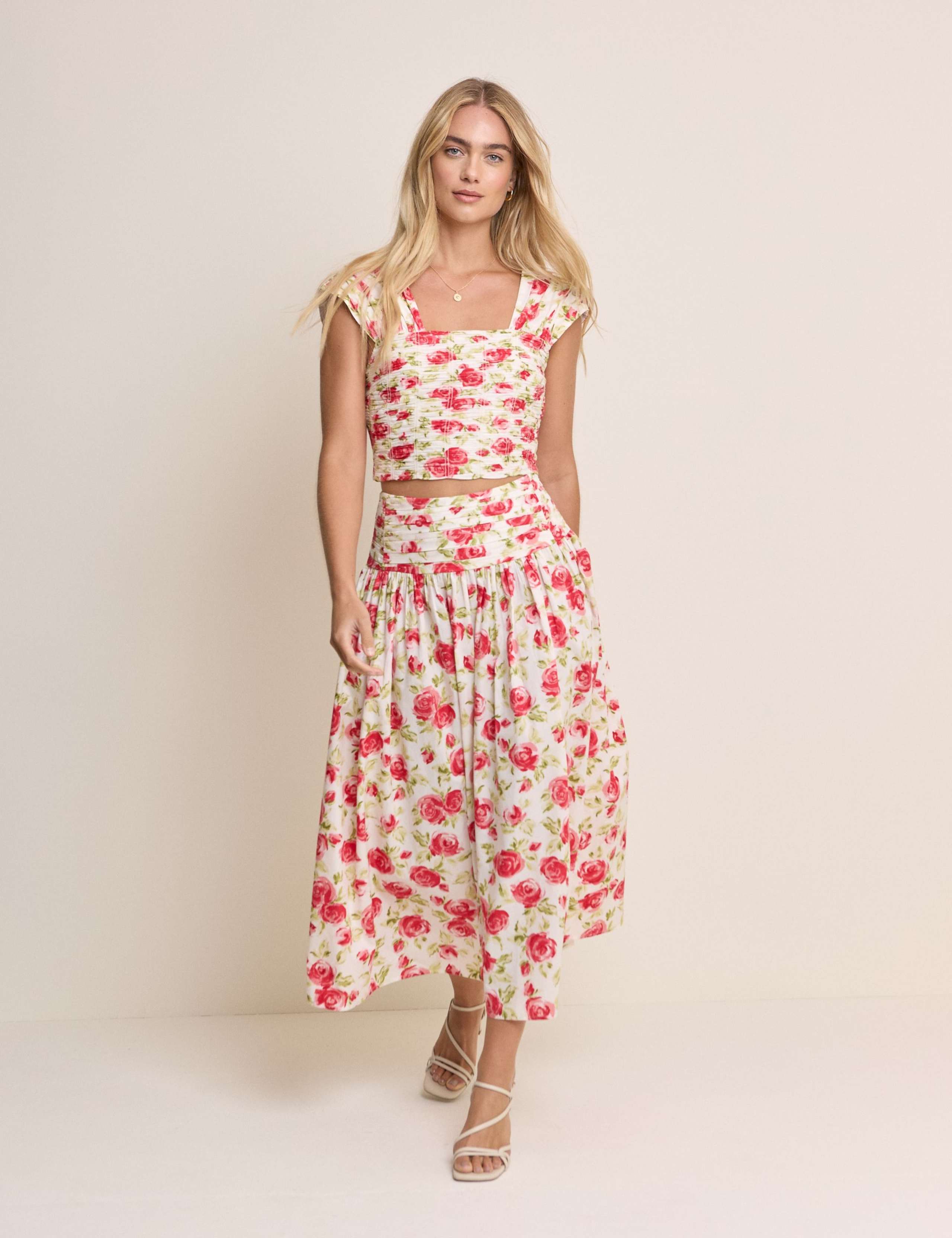 Pure Cotton Floral Square Neck Crop Top 2 of 5