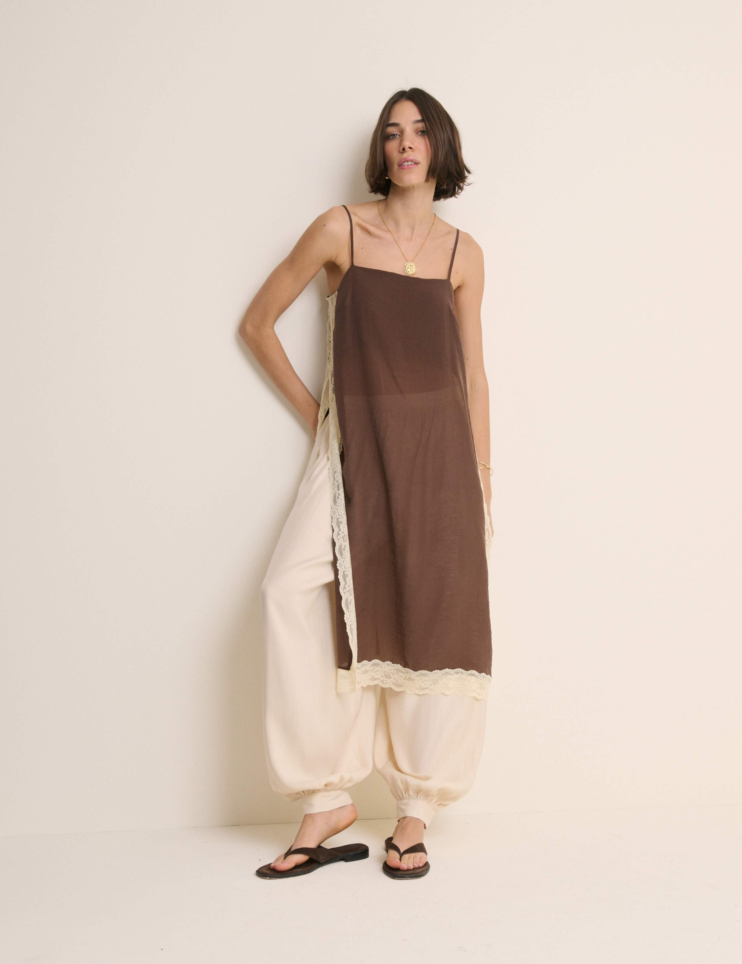 Square Neck Lace Detail Longline Cami Top 1 of 5