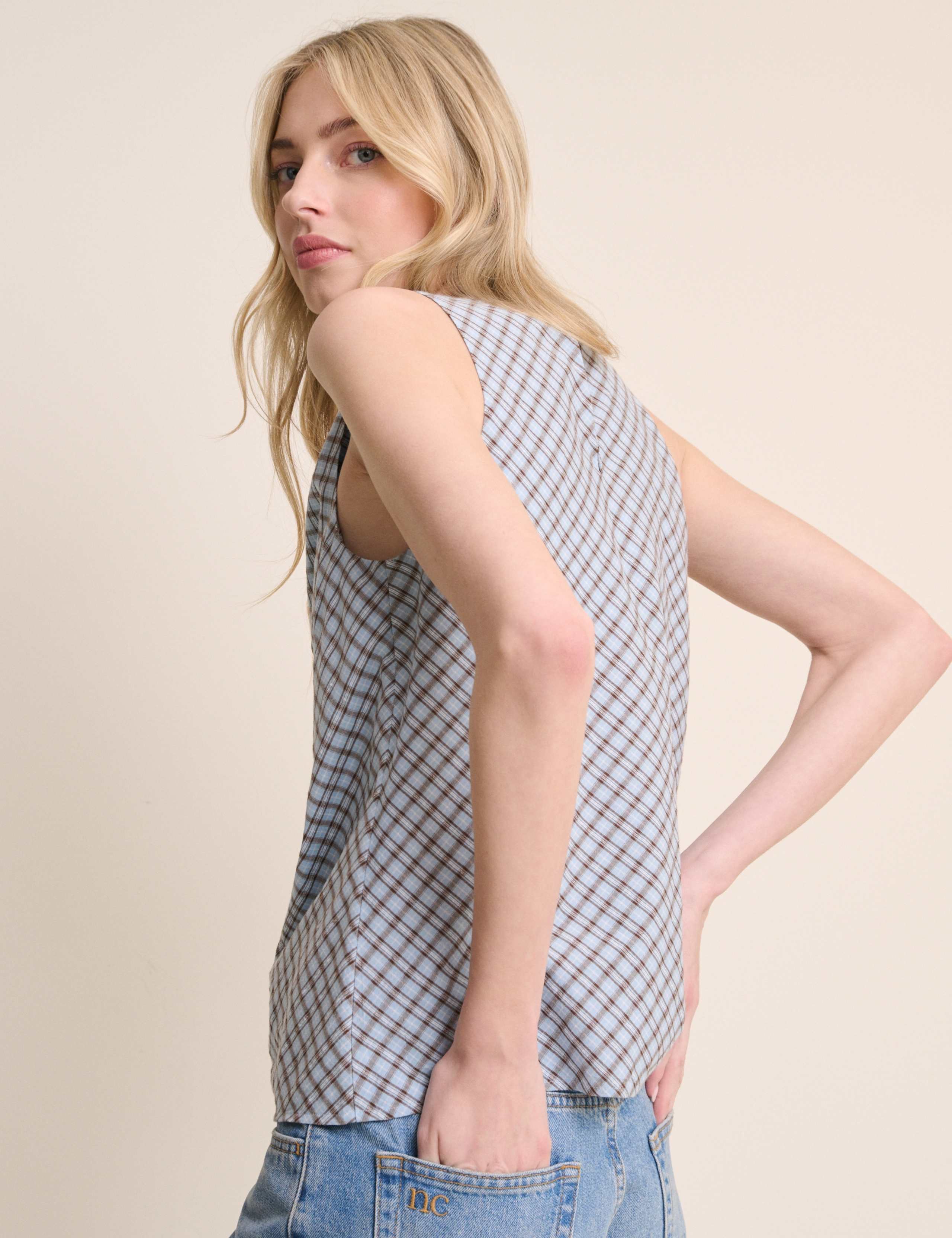 Pure Cotton Checked Cowl Neck Blouse 5 of 5
