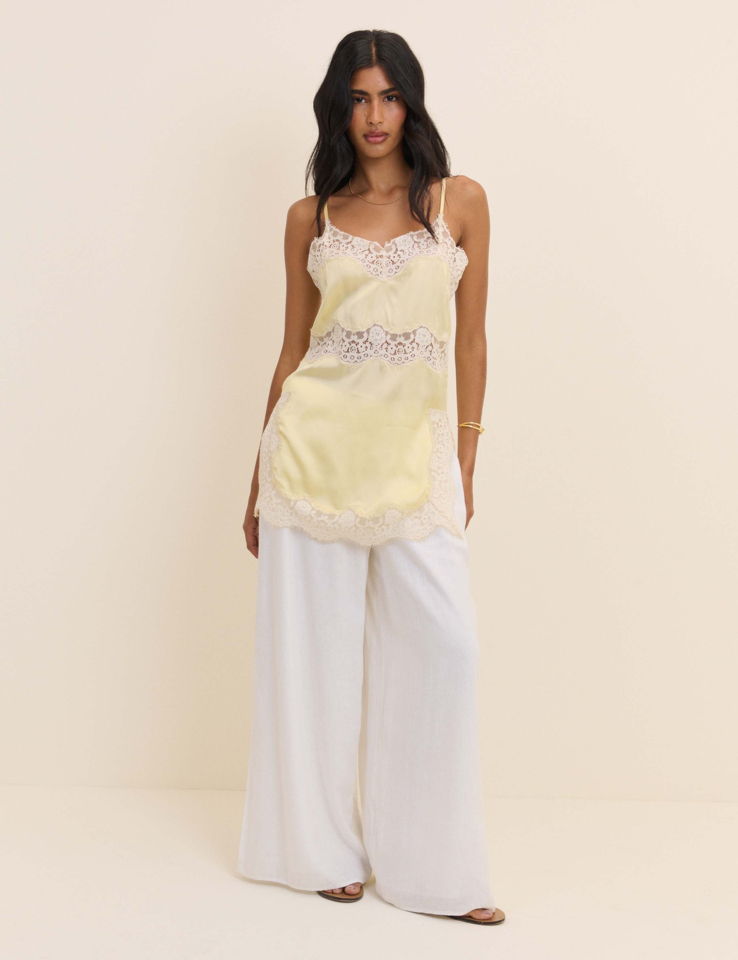 Satin V-Neck Lace Detail Longline Cami Top 4 of 5