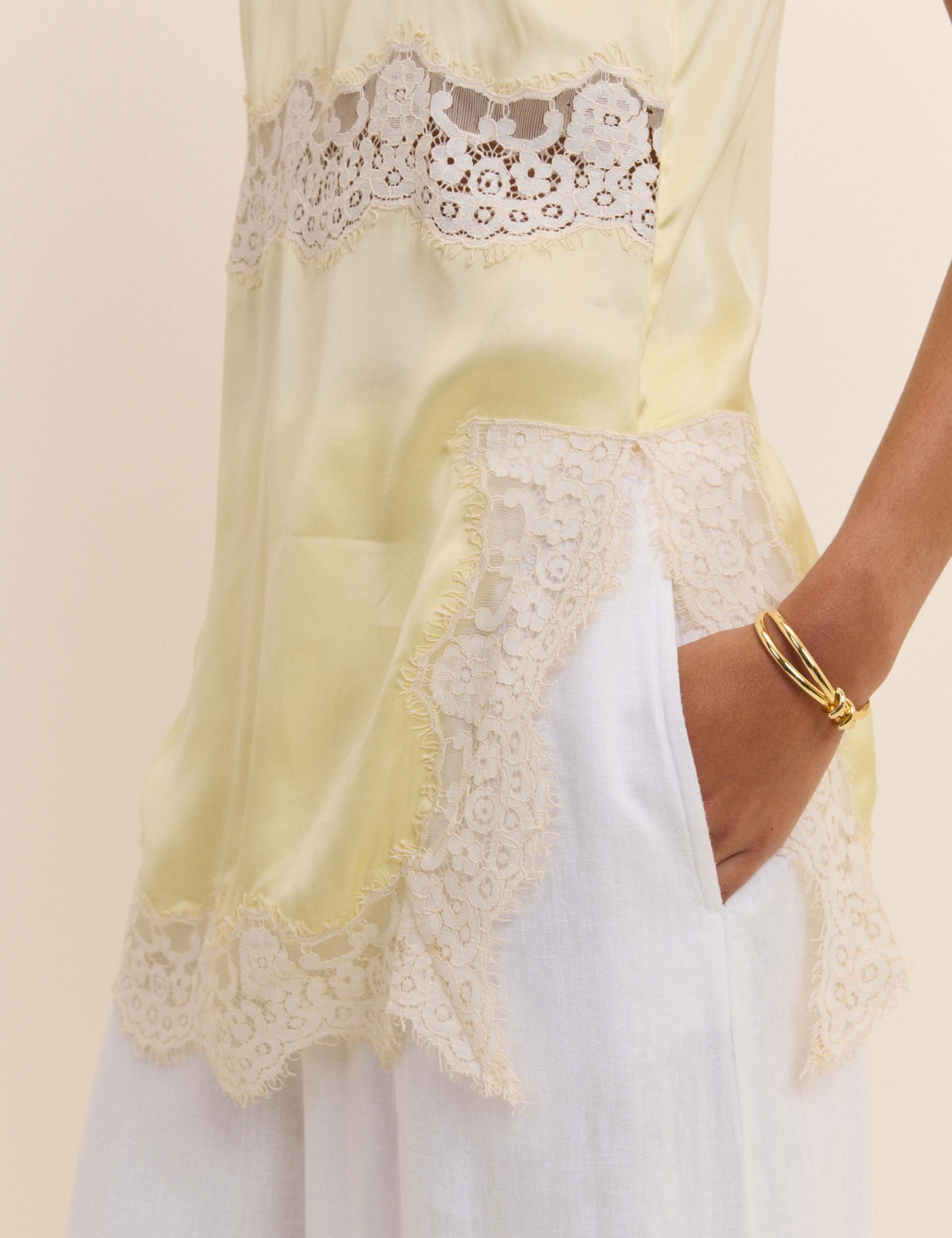 Satin V-Neck Lace Detail Longline Cami Top 5 of 5