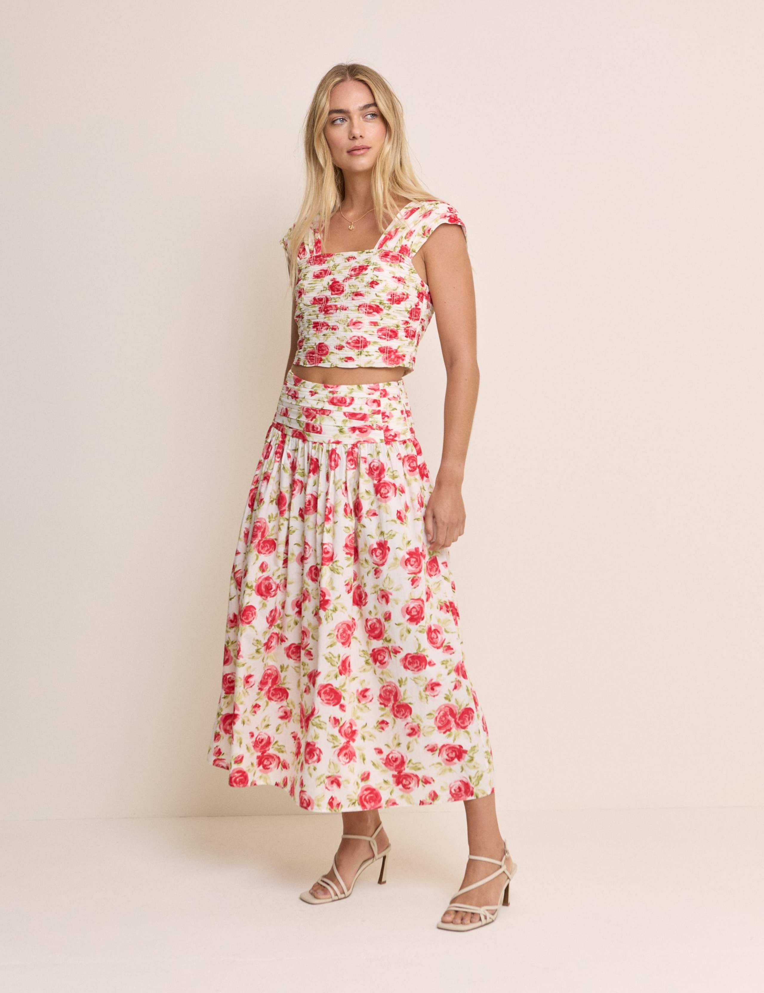 Pure Cotton Floral Midi A-Line Skirt 2 of 5