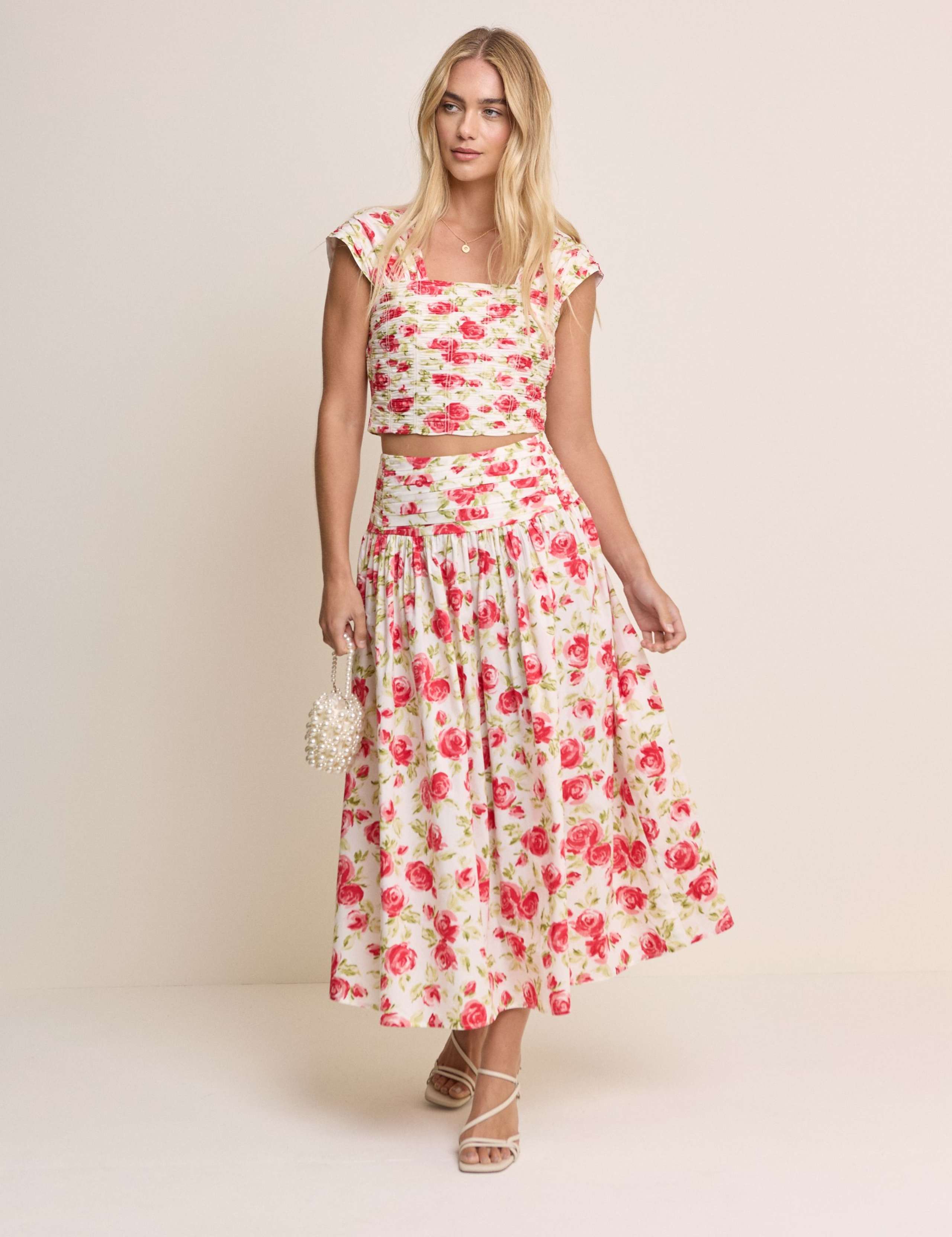 Pure Cotton Floral Midi A-Line Skirt 4 of 5