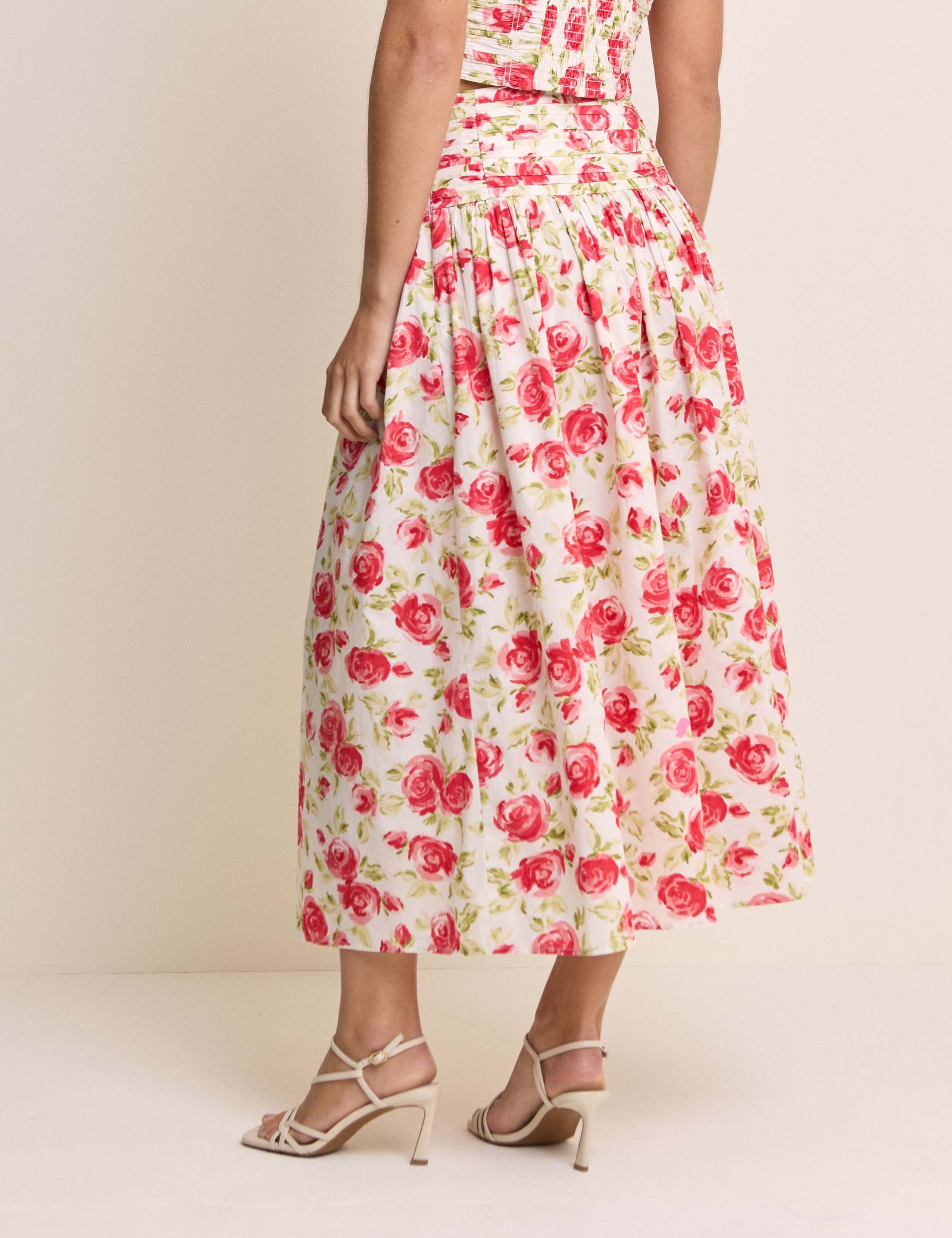 Pure Cotton Floral Midi A-Line Skirt 5 of 5