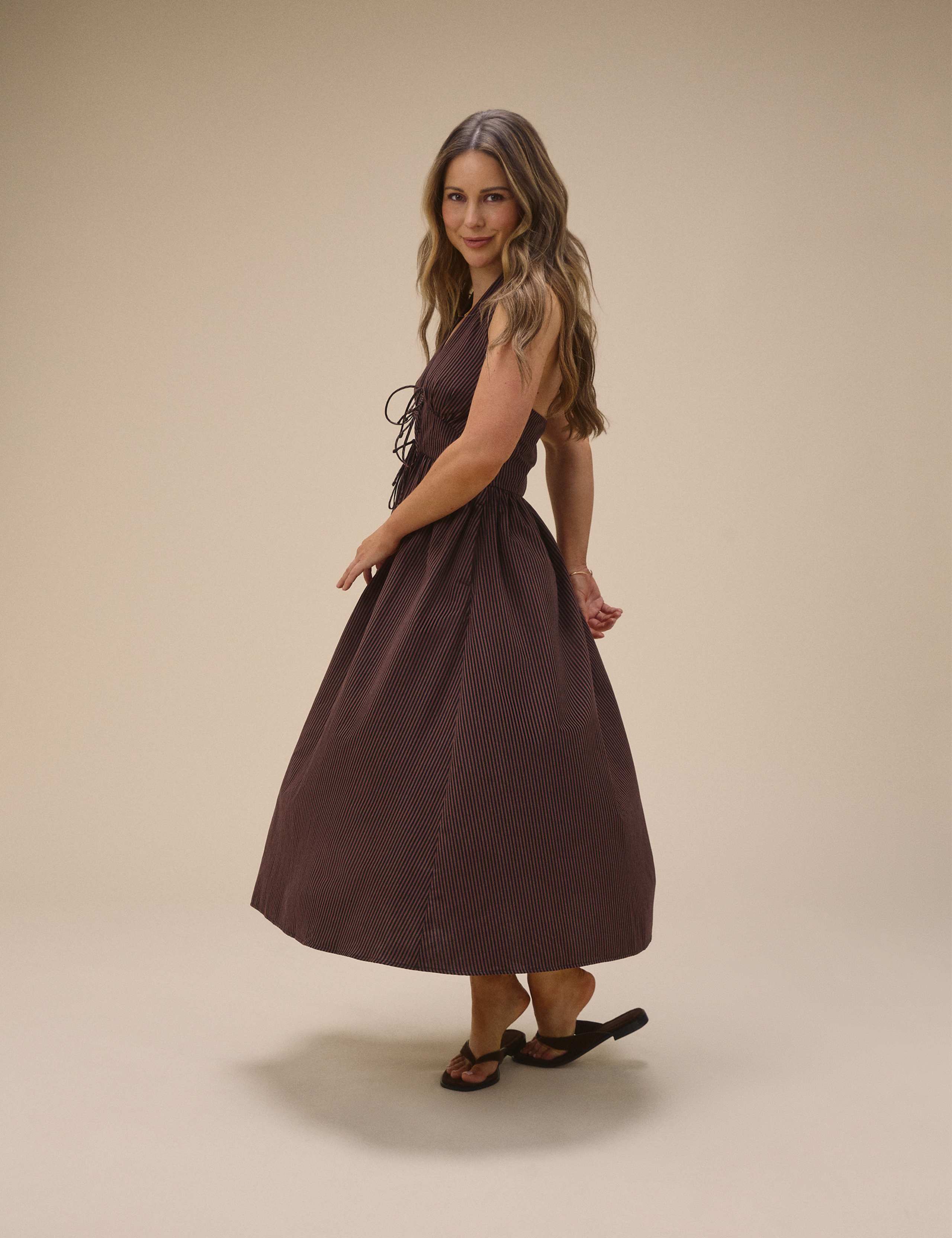 Pure Cotton Halter Neck Striped Midi Dress 1 of 6