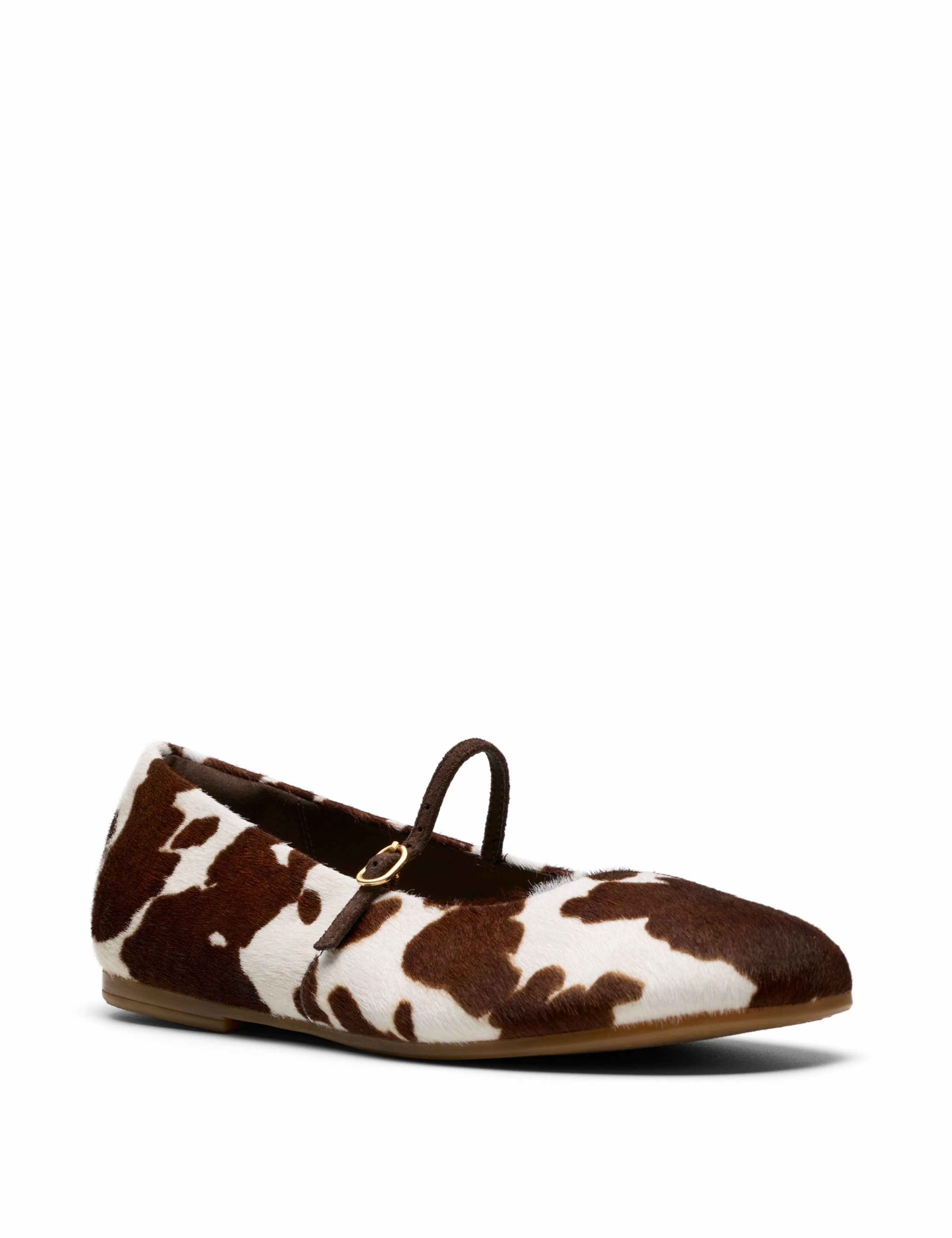 Leather Cow Print Flat Shoes 2 of 6