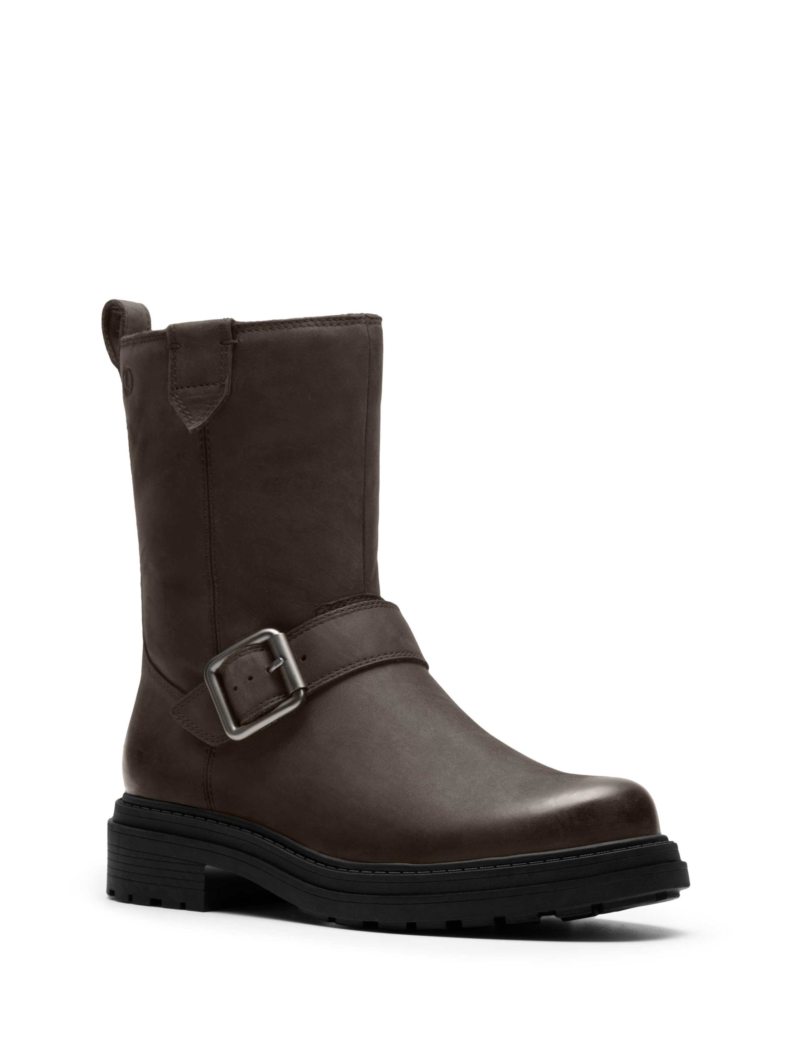 Leather Buckle Block Heel Mid Calf Boots 2 of 6