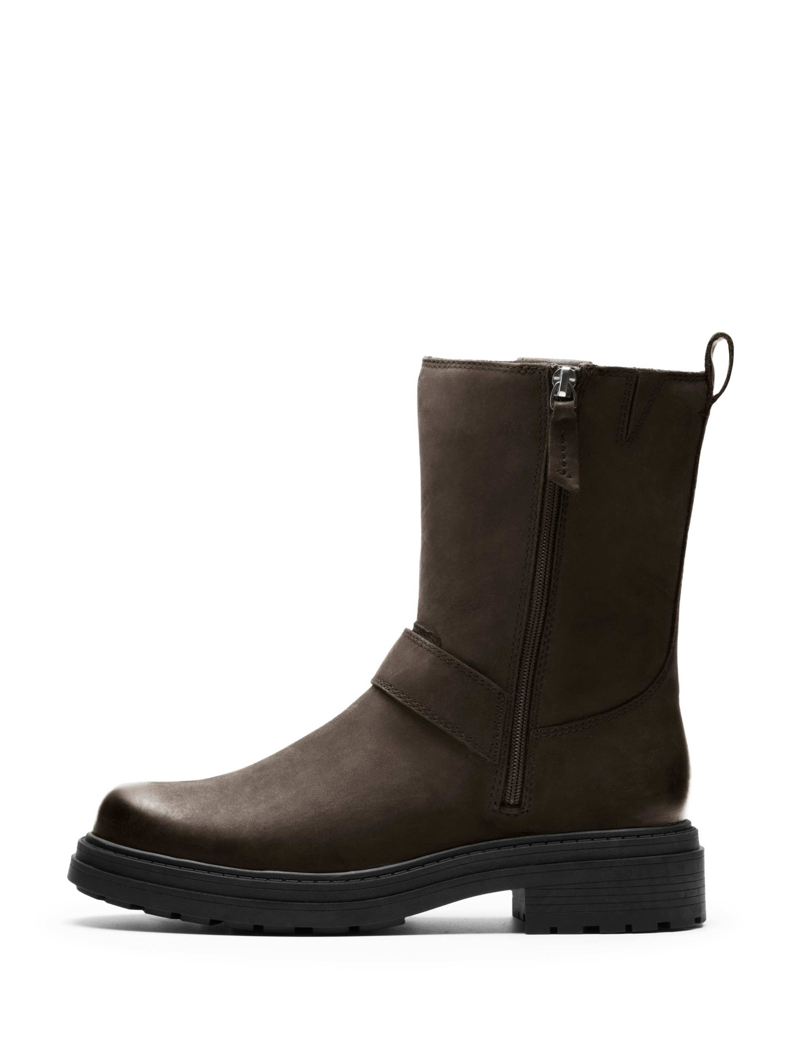 Leather Buckle Block Heel Mid Calf Boots 3 of 6