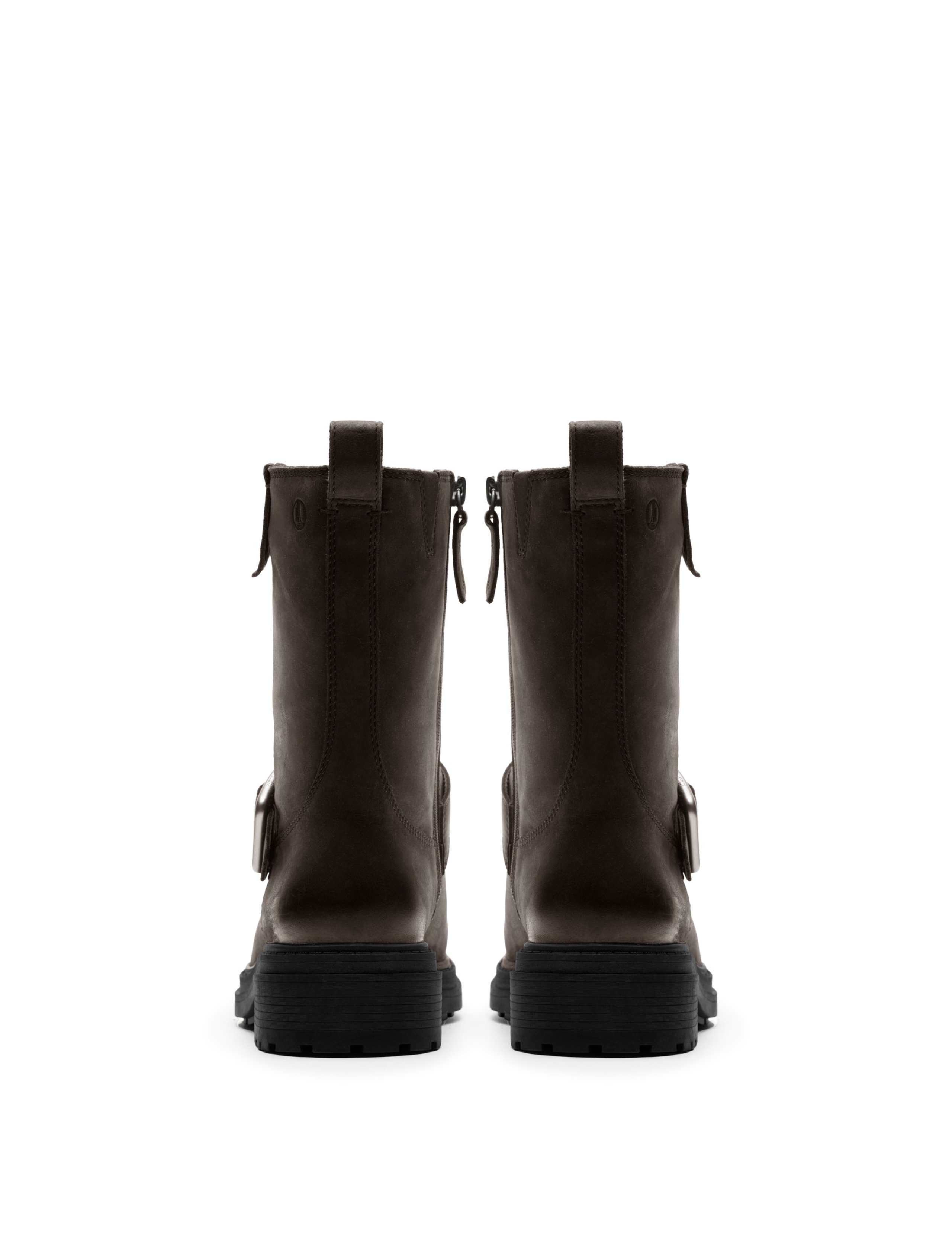 Leather Buckle Block Heel Mid Calf Boots 5 of 6