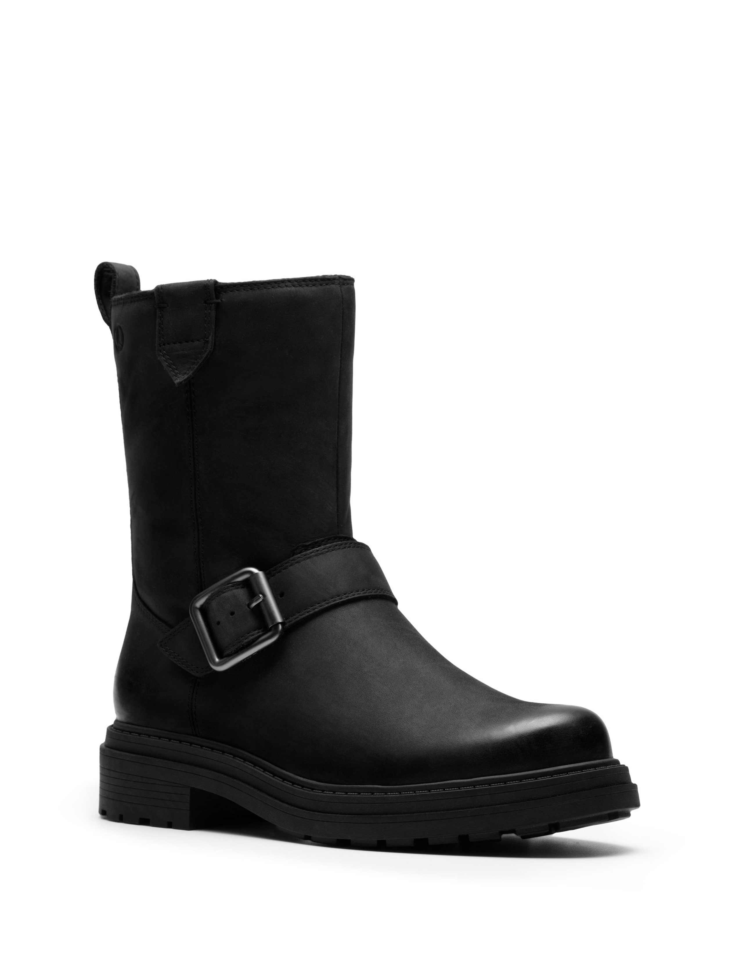 Leather Buckle Block Heel Mid Calf Boots 2 of 6