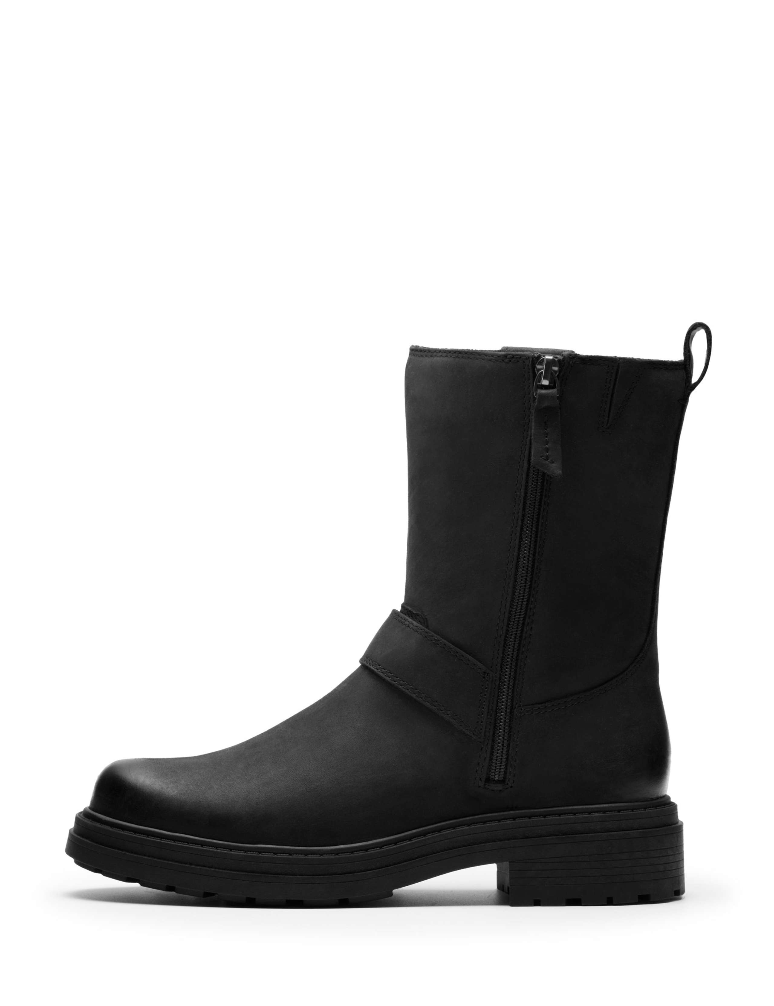 Leather Buckle Block Heel Mid Calf Boots 3 of 6